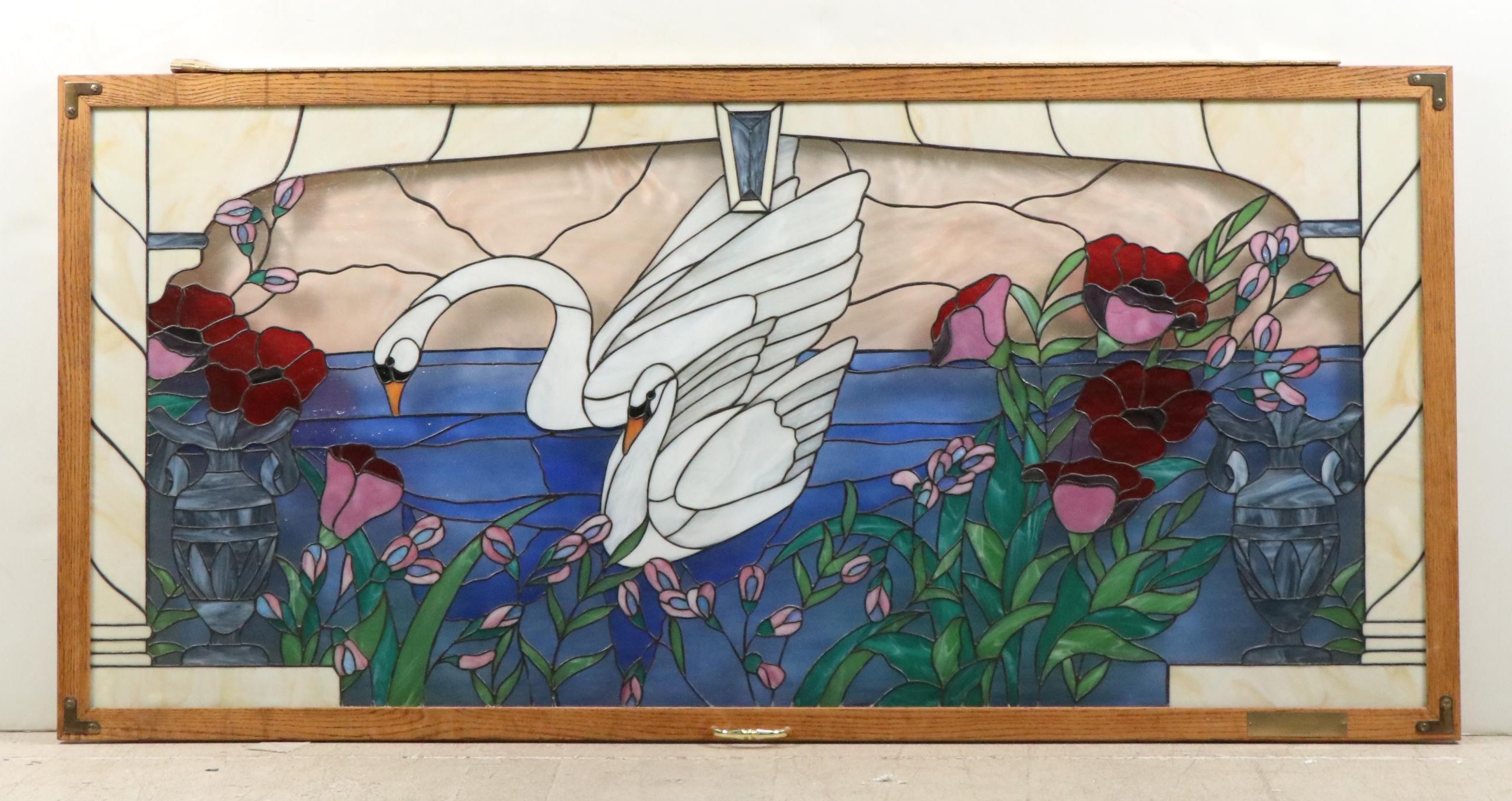 Steve and Diann Cottrill "Le Chant Du Cygne" Leaded Stained Glass Window Panel