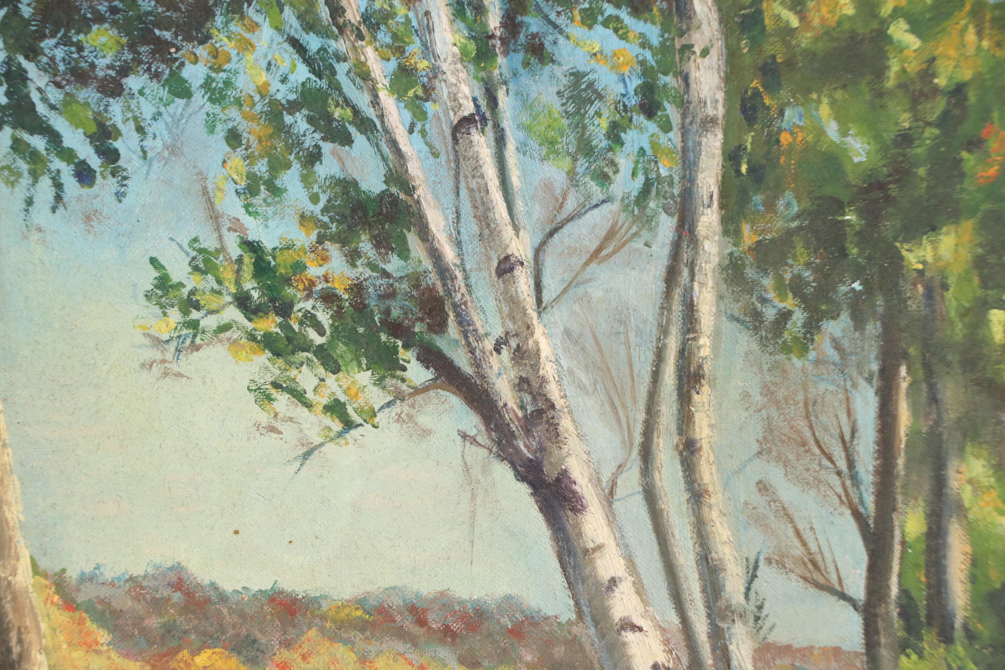 American School Autumn Landscape with Covered Bridge Oil Painting