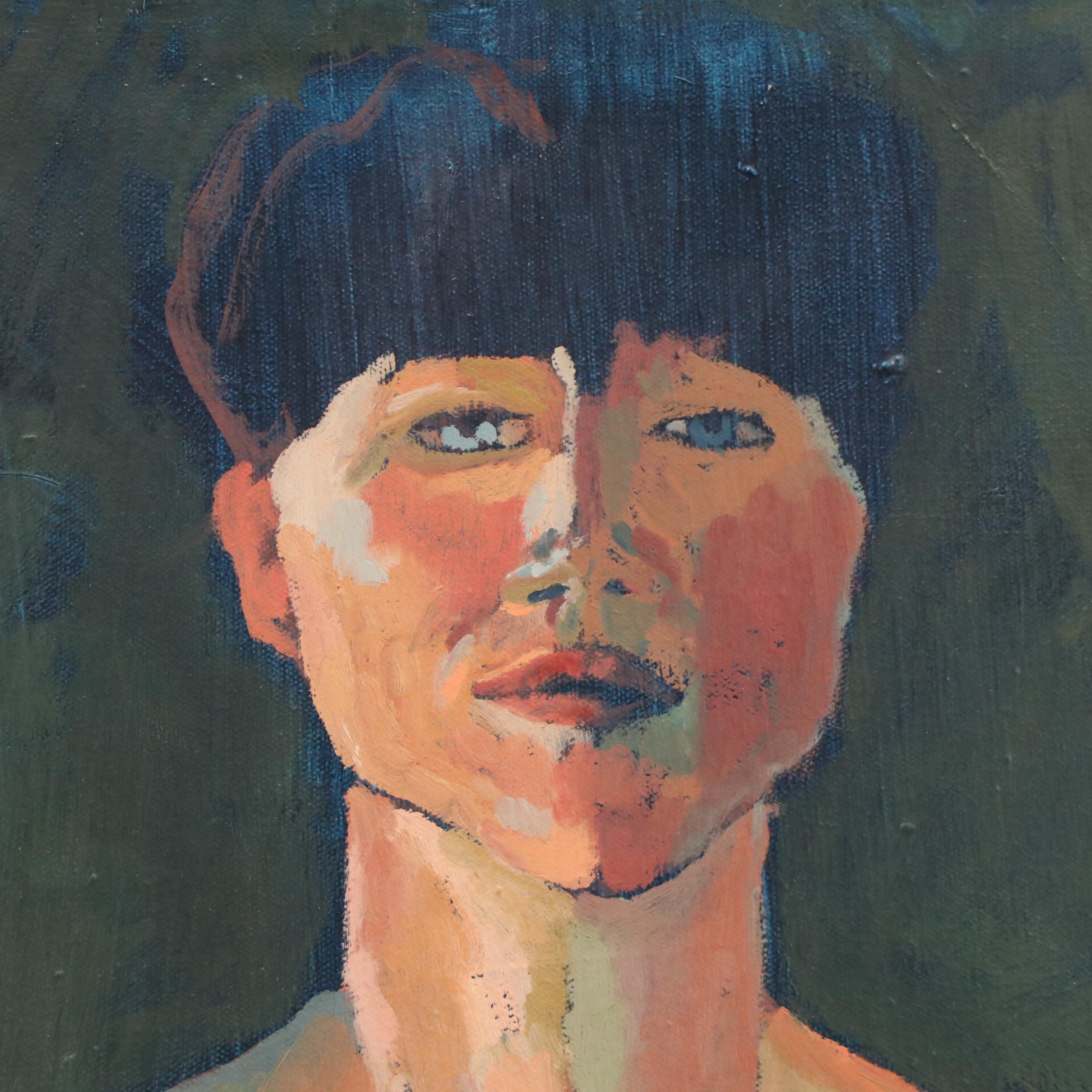 Victoria Jensen Nude Portrait Oil Painting of Woman Holding Flower, 21st Century