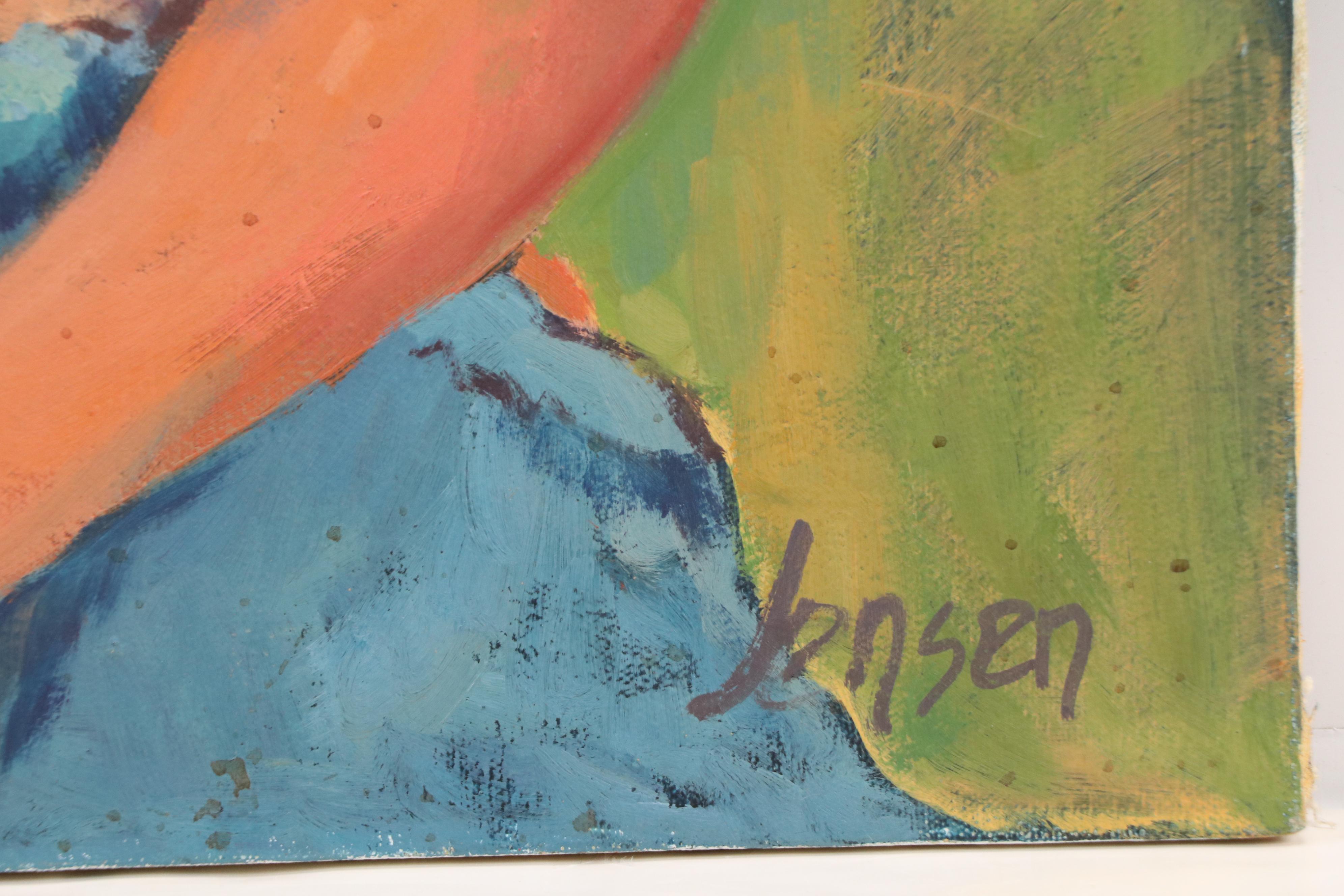 Victoria Jensen Nude Portrait Oil Painting of Woman Holding Flower, 21st Century