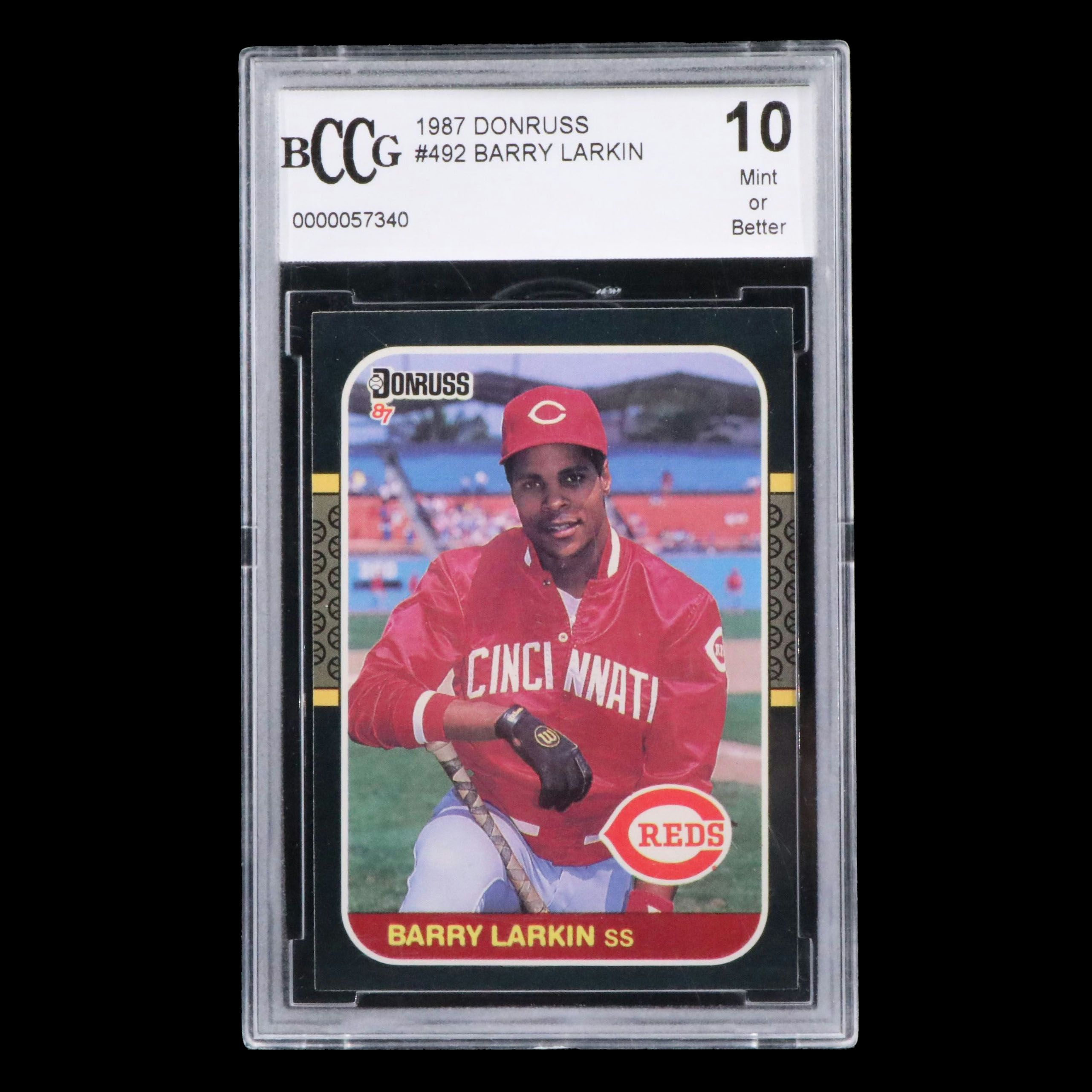 1987 Donruss Barry Larkin Cincinnati Reds Rookie Baseball Card Graded BCCG 10