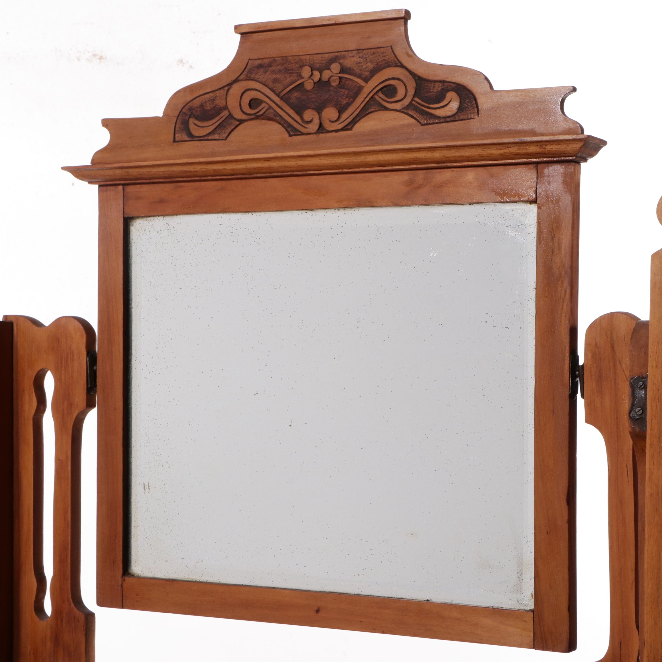 Victorian Eastlake Satinwood Tri-Fold Mirror Dresser, Late 19th/Early 20th C.