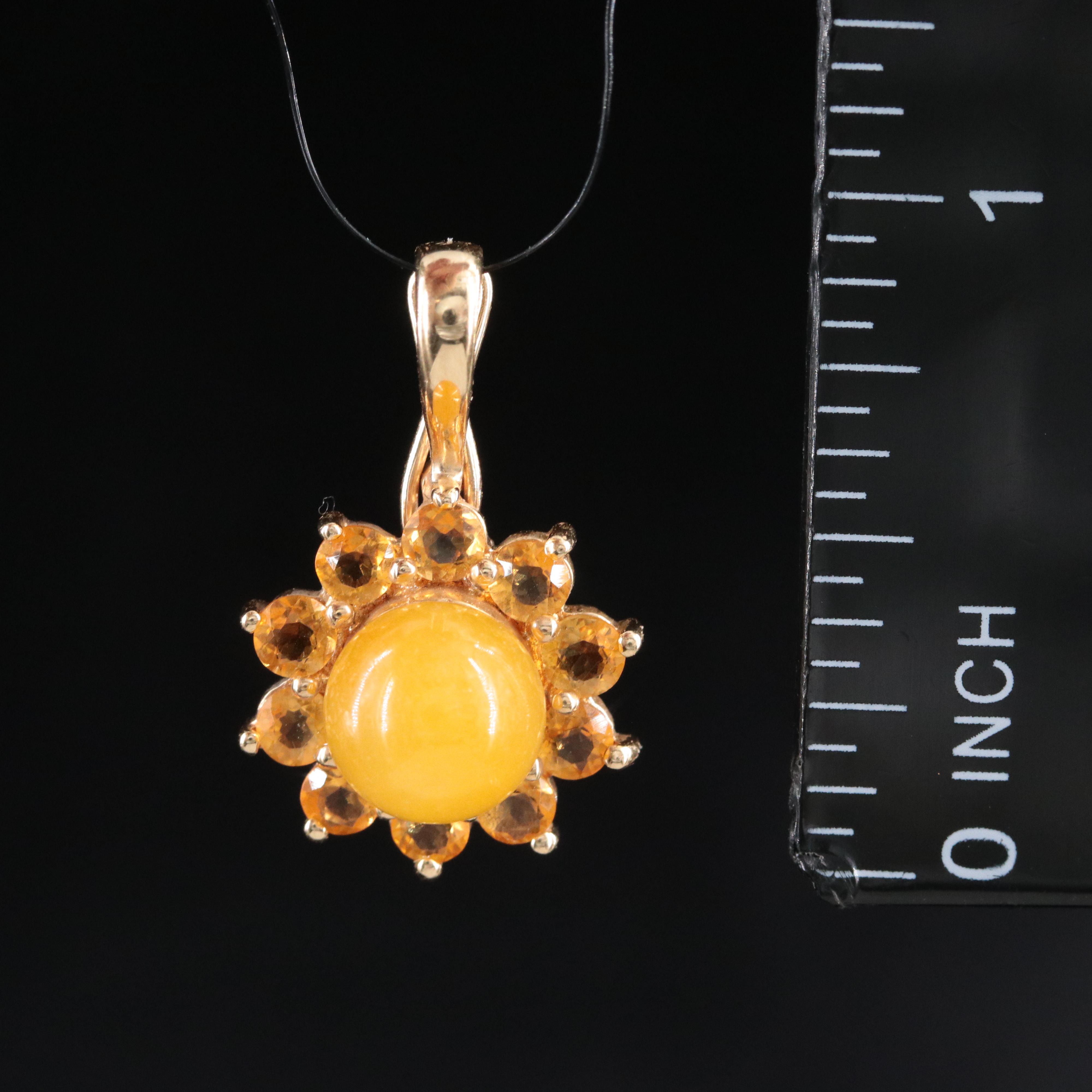 14K Jadeite and Citrine Floral Pendant