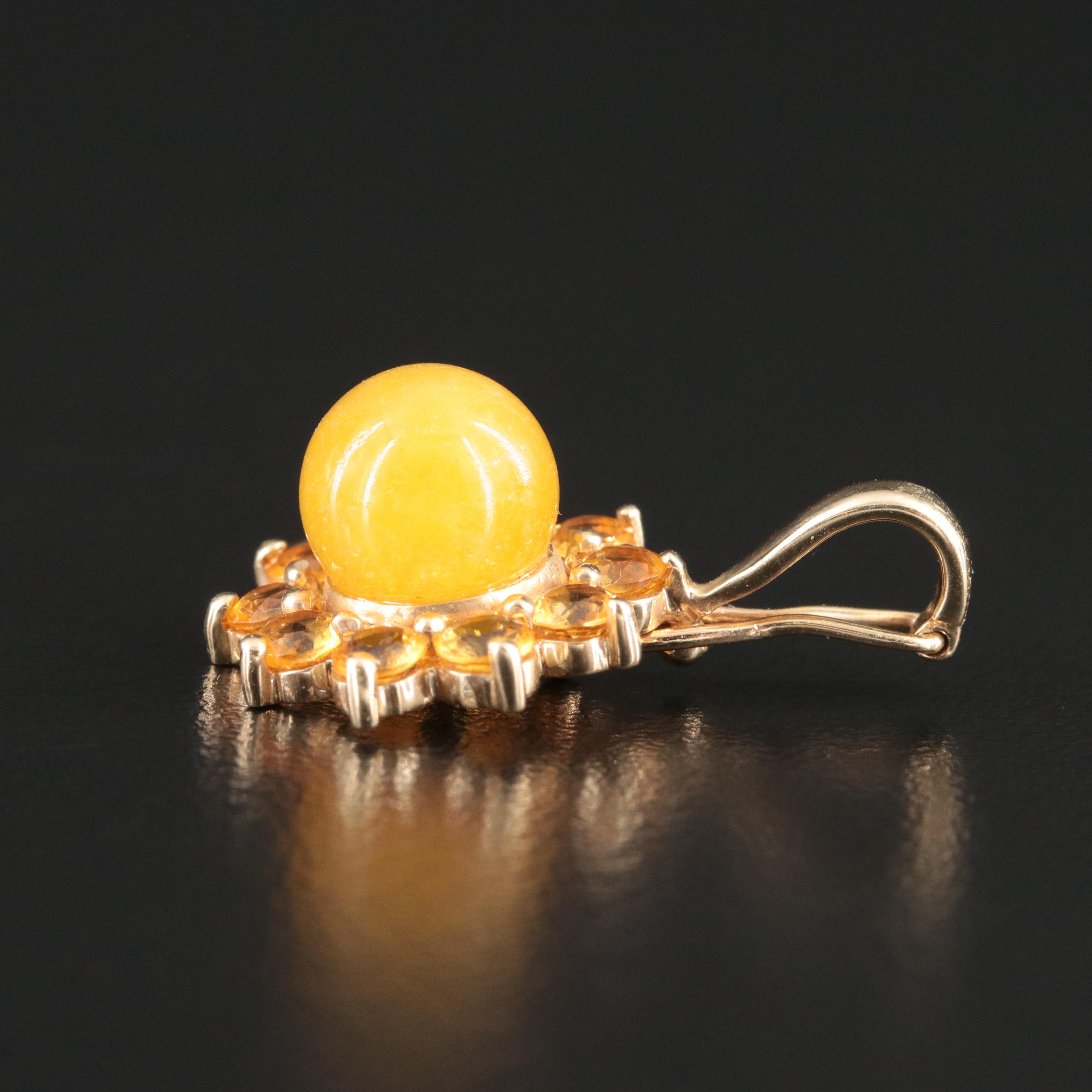 14K Jadeite and Citrine Floral Pendant