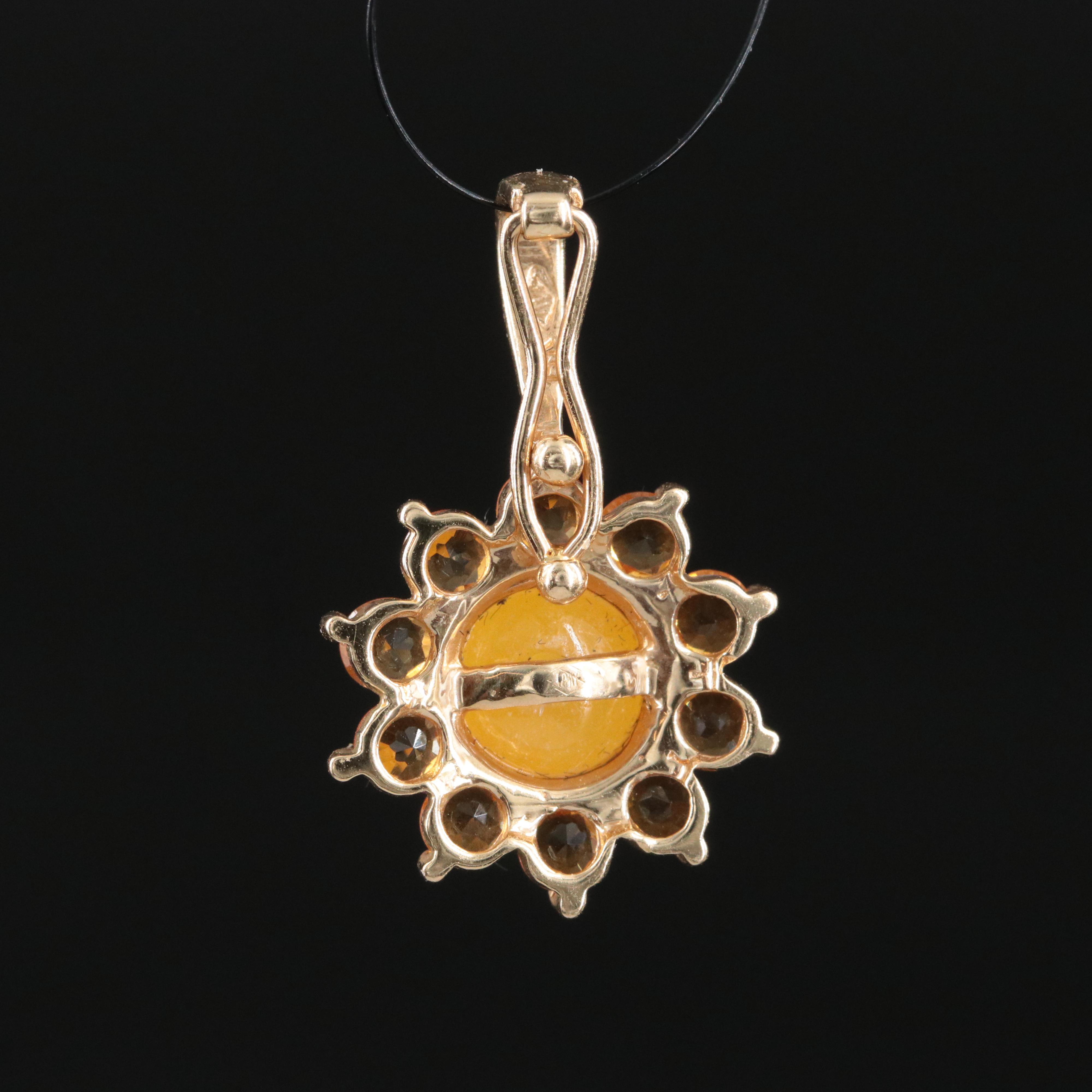 14K Jadeite and Citrine Floral Pendant