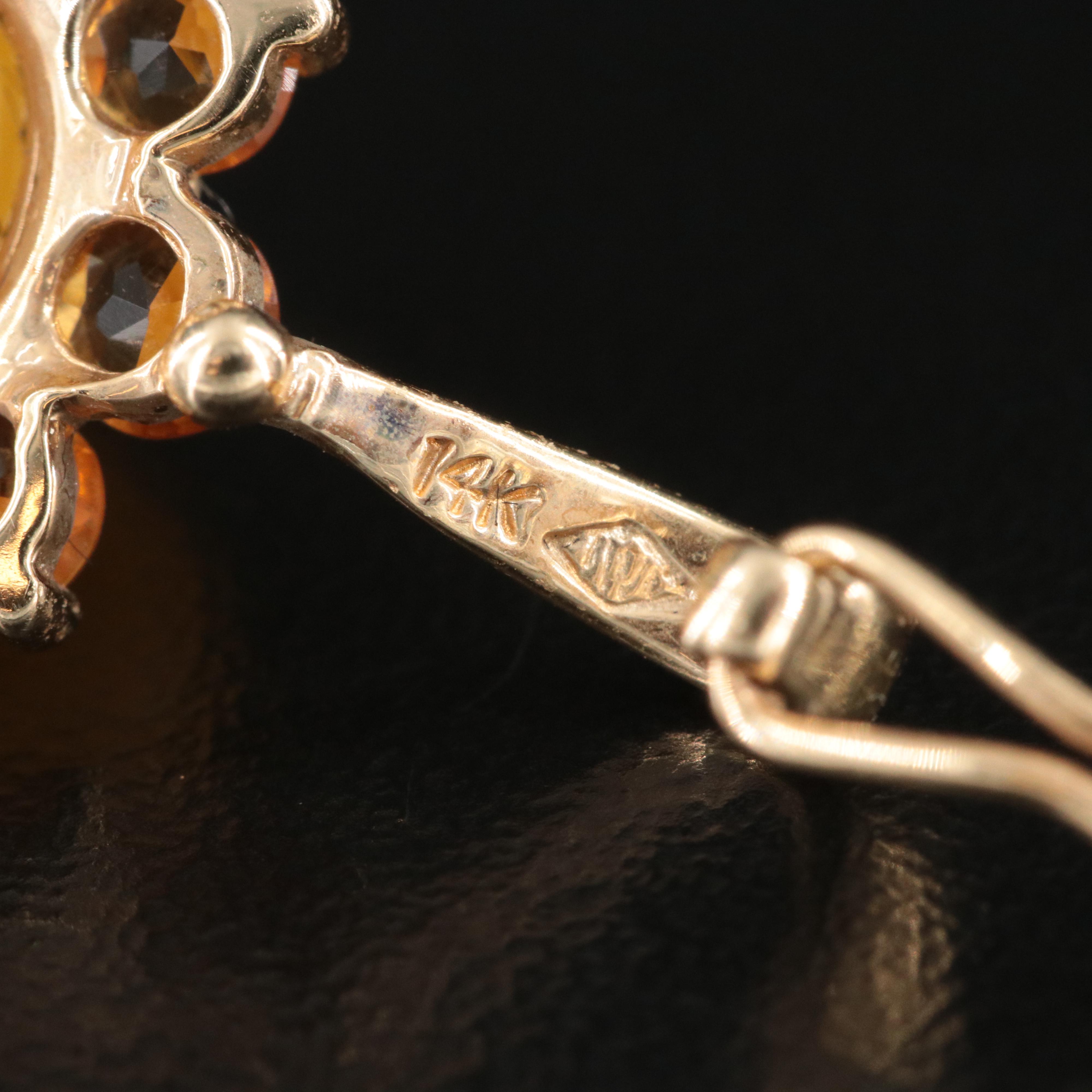 14K Jadeite and Citrine Floral Pendant