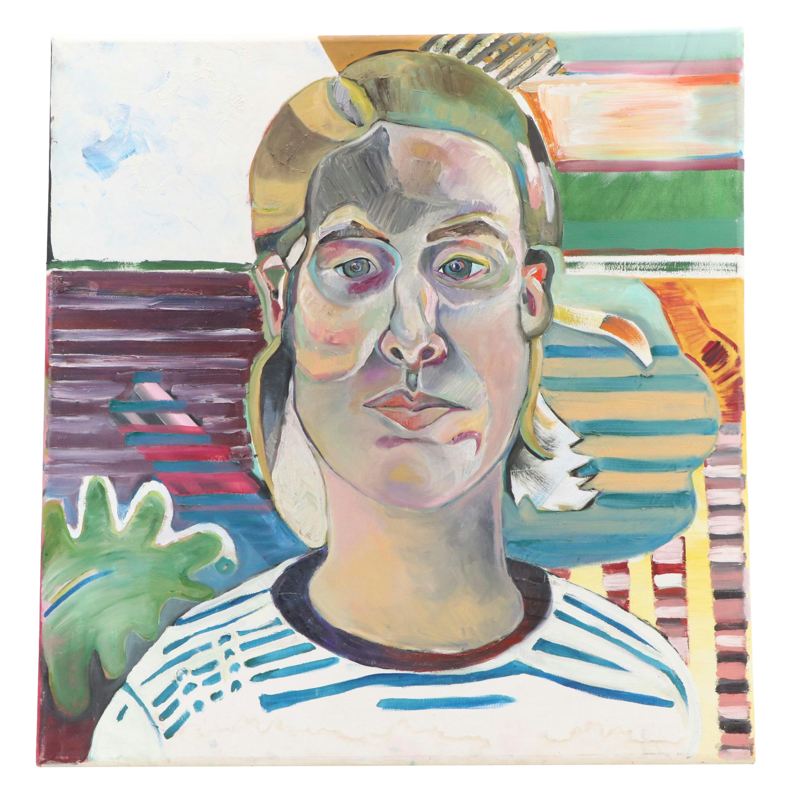 Mauri Moskowitz Stylized Portrait Oil Painting, 21st Century