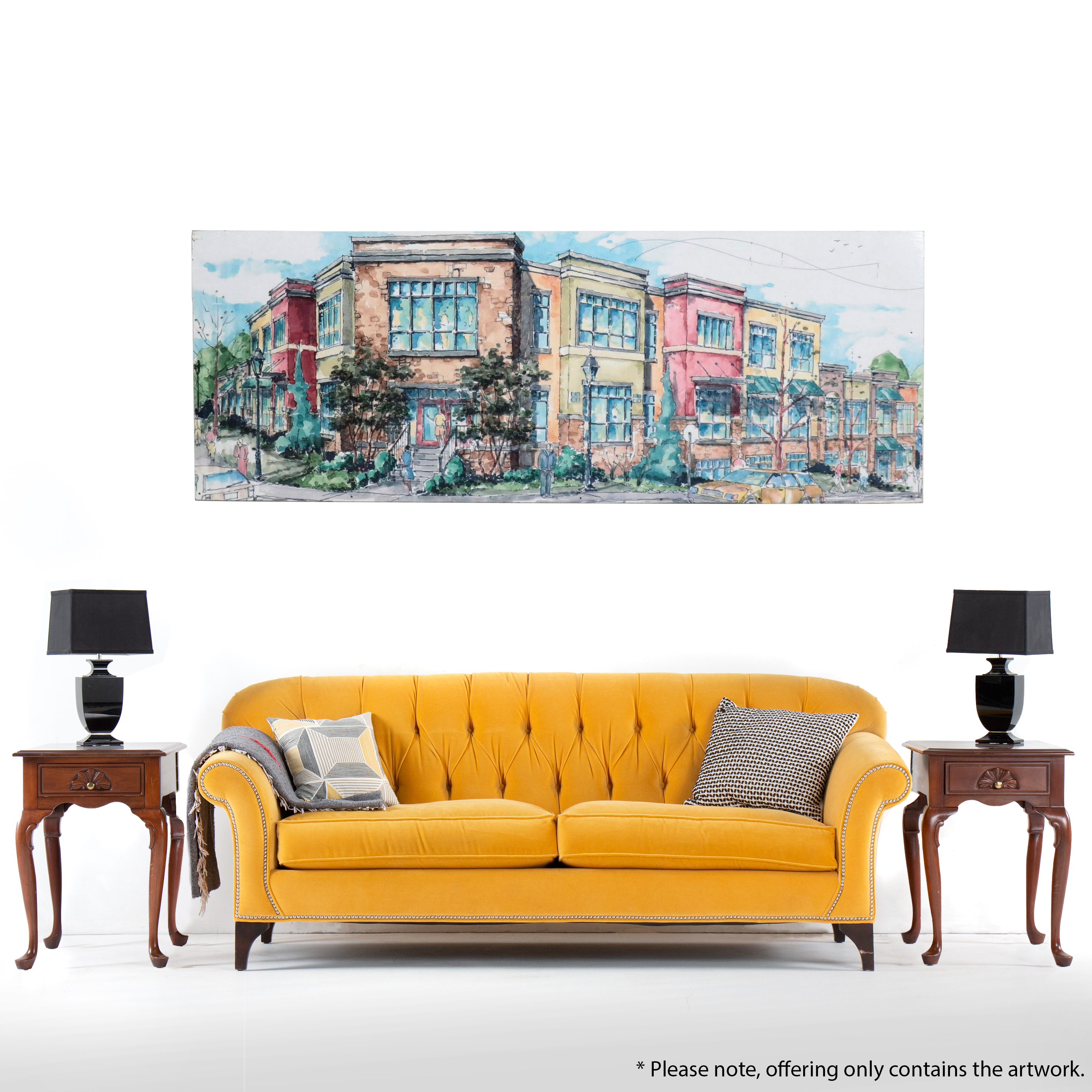 Digital Halftone Print Rendering of Urban Townhouses, Late 20th Century