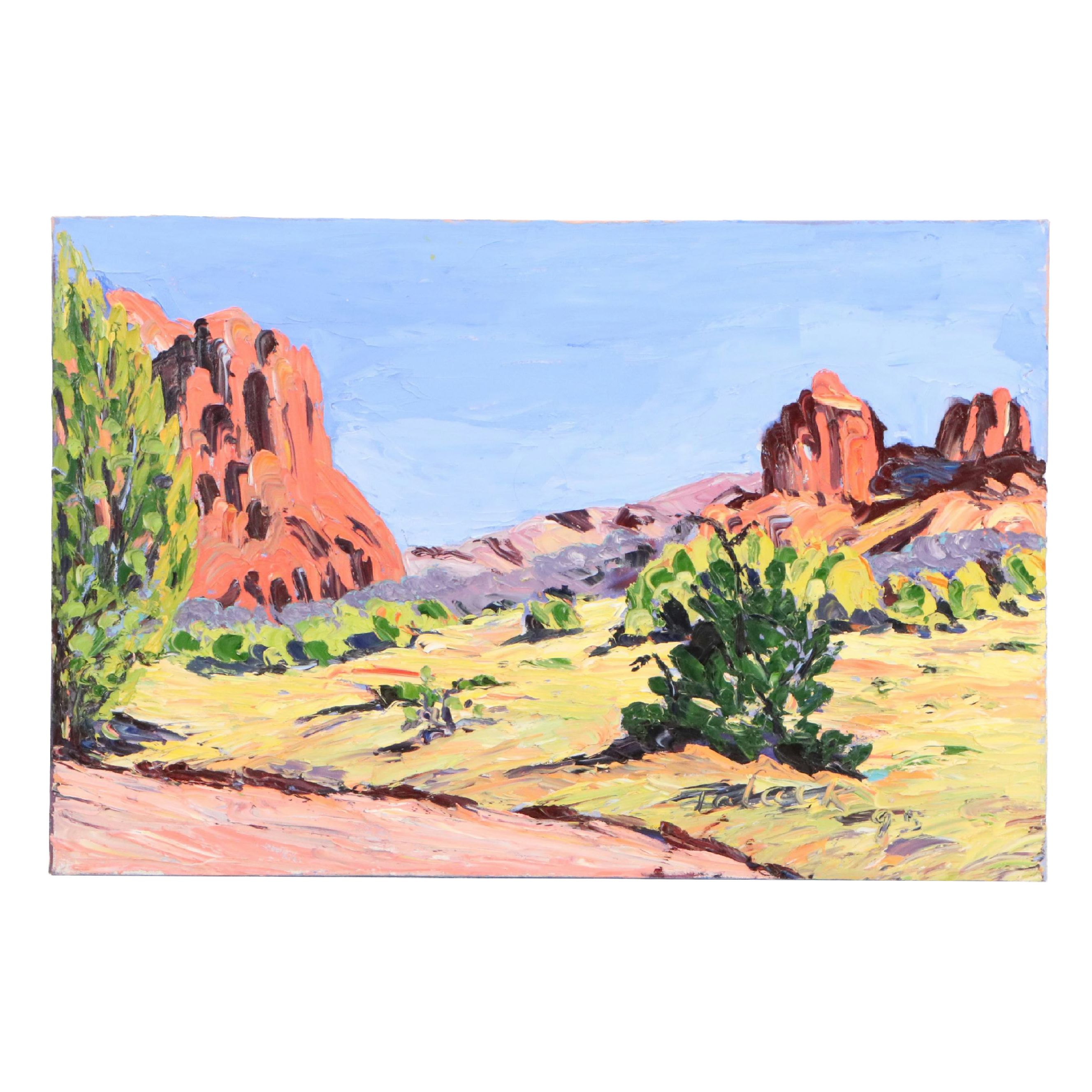 Impasto Mountainous Desert Landscape Oil Painting, 1995