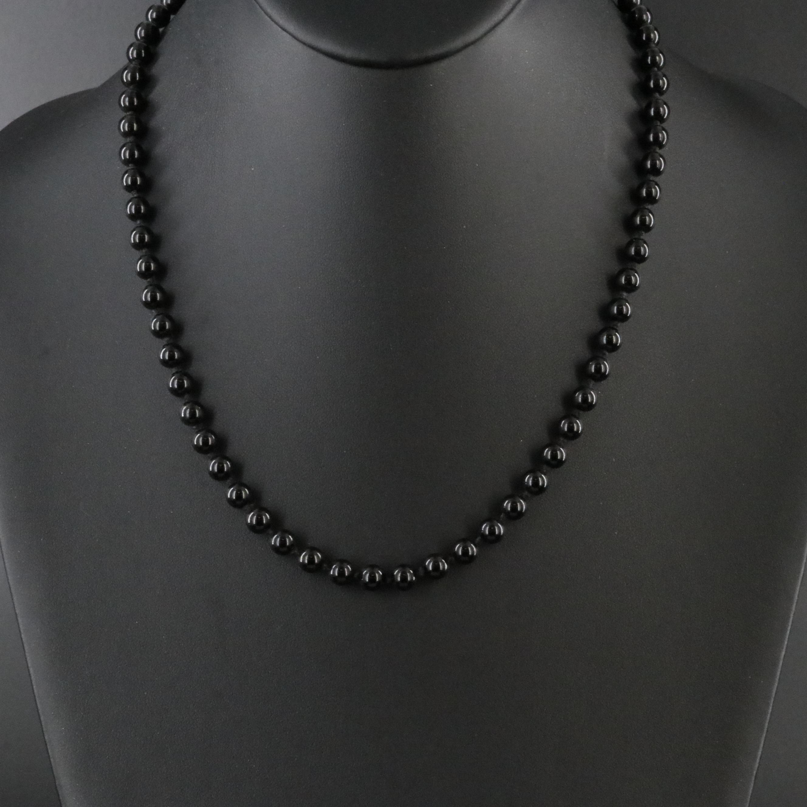 Black Onyx Beaded Necklace with 14K Clasp