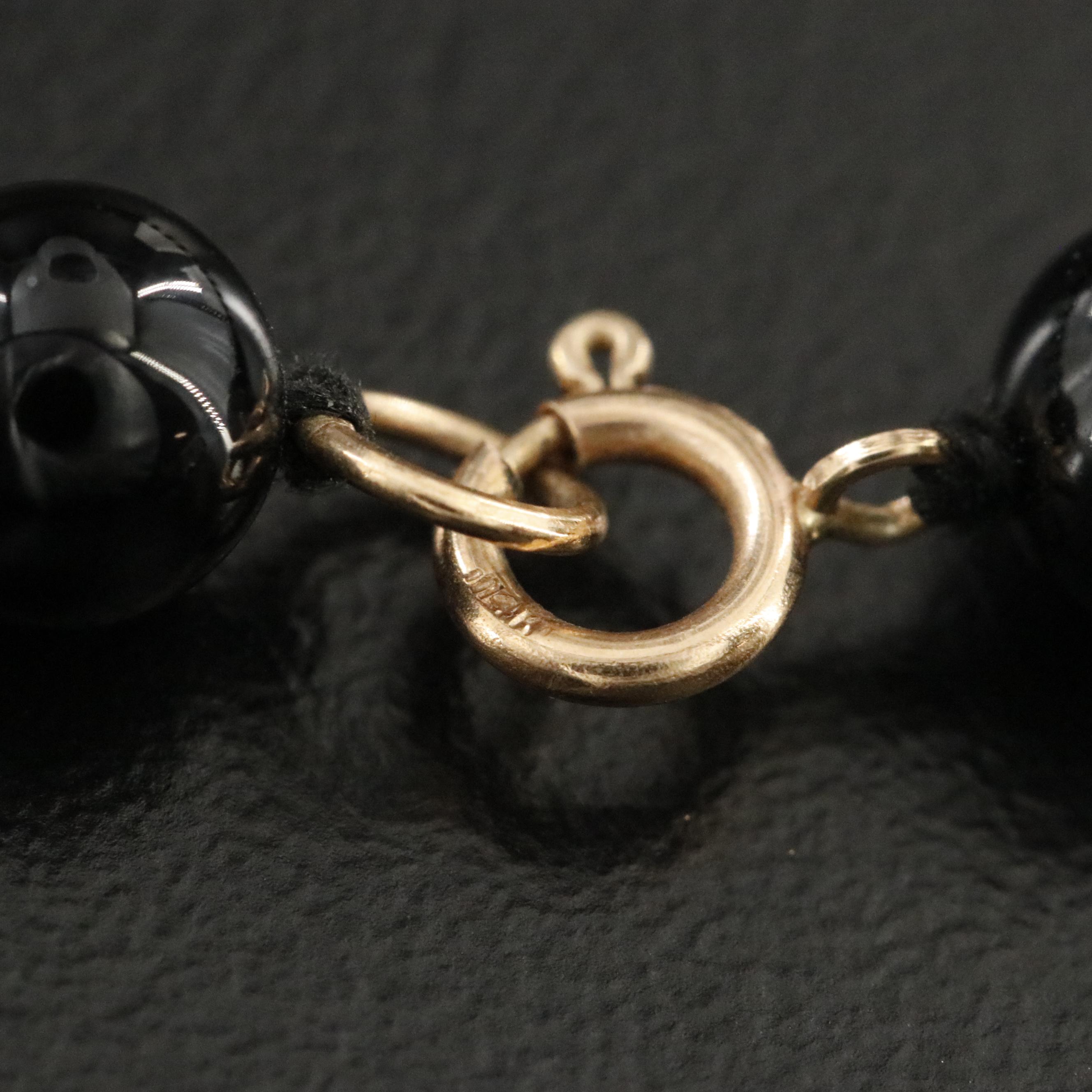 Black Onyx Beaded Necklace with 14K Clasp