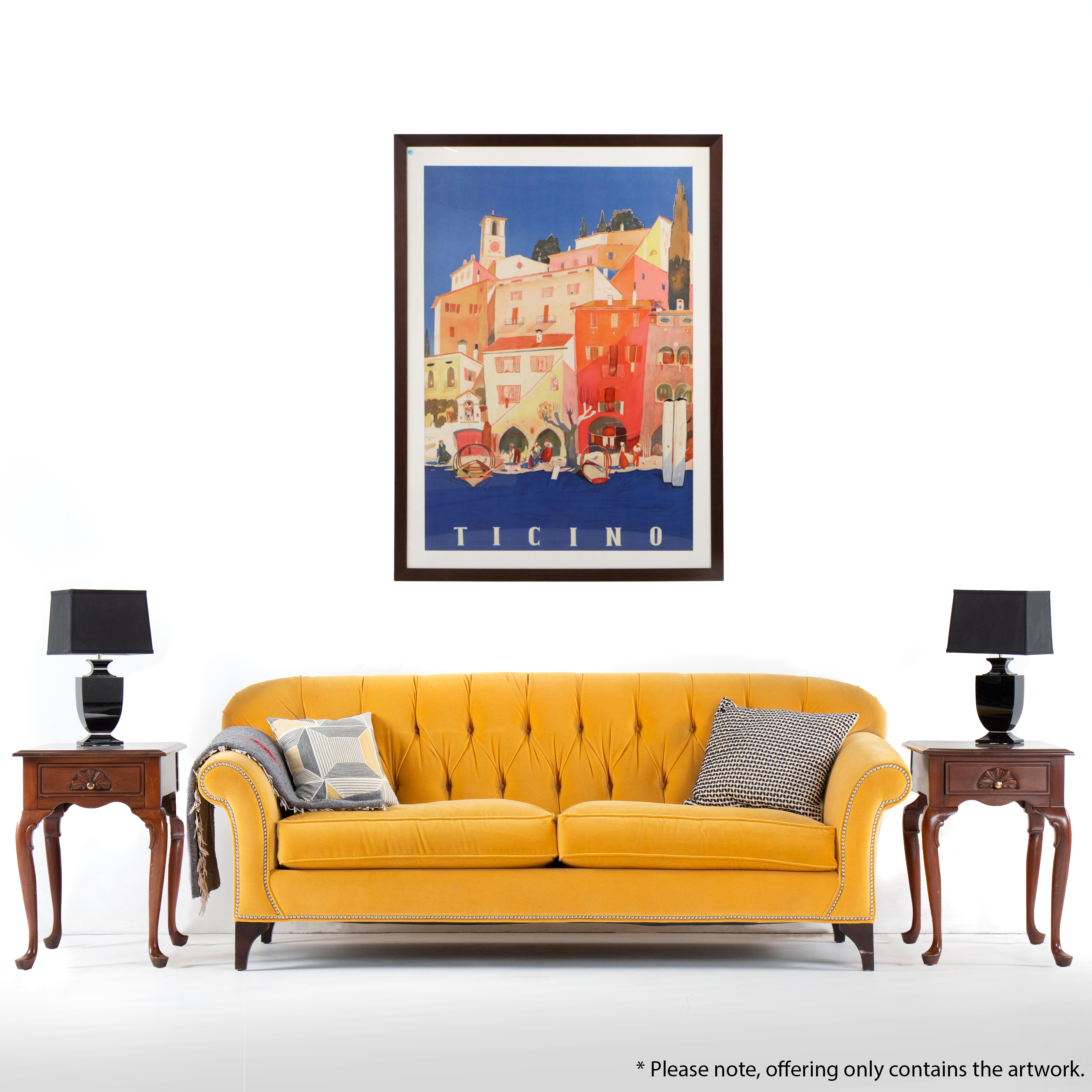 Swedish Tourism Advertisement Lithograph Poster After Daniele Buzzi "Ticino"