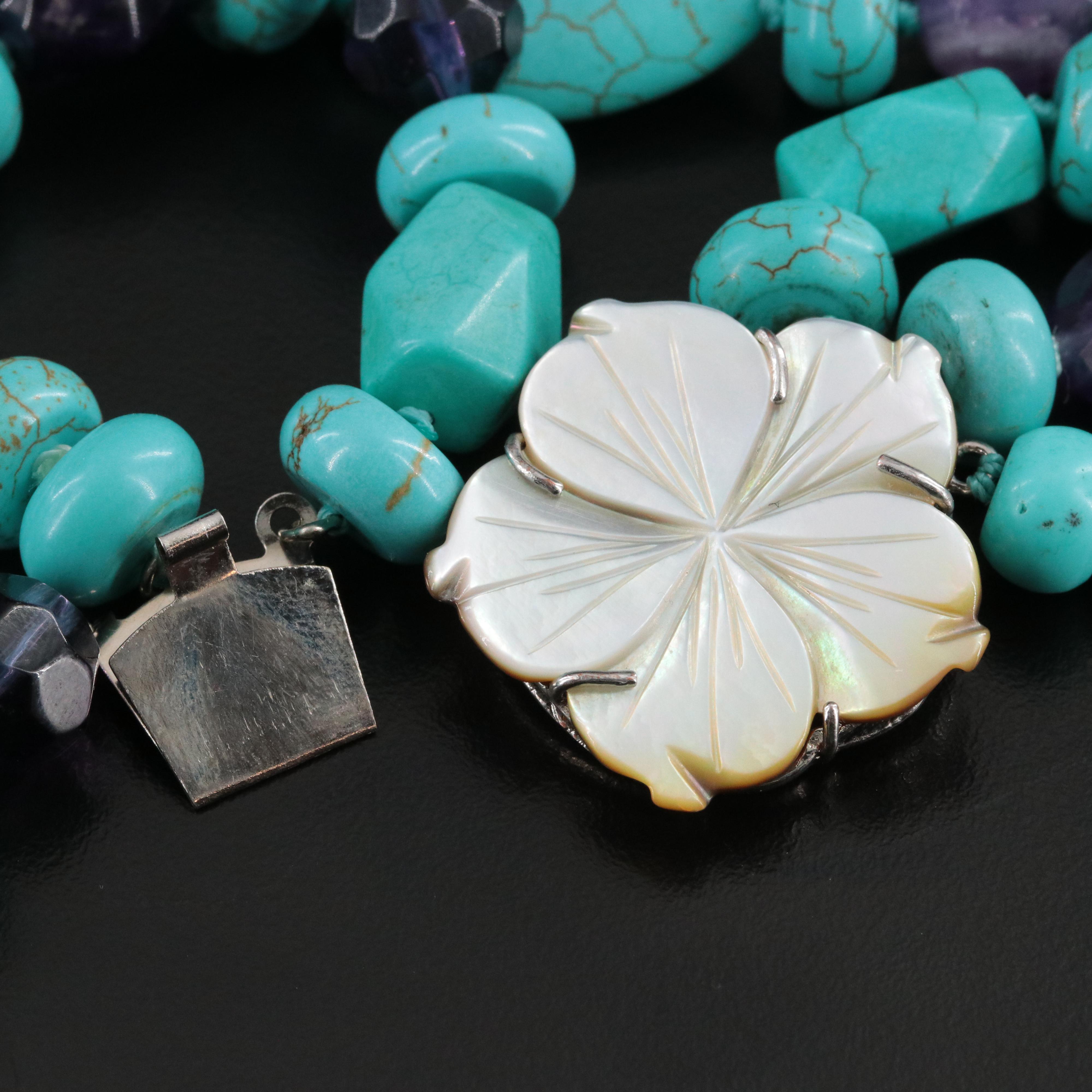 Sterling Amethyst & Rainbow Moonstone Pendant with Triple Strand Necklace