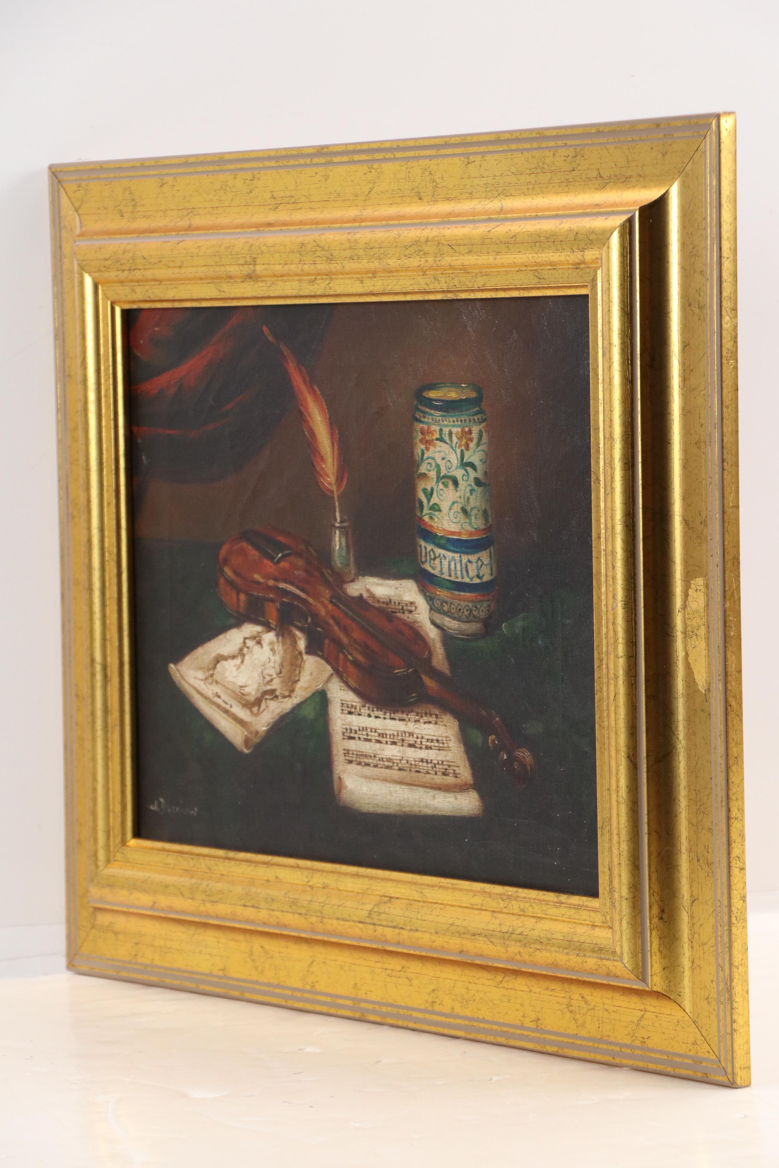 Still Life with Violin Oil Painting, 20th Century