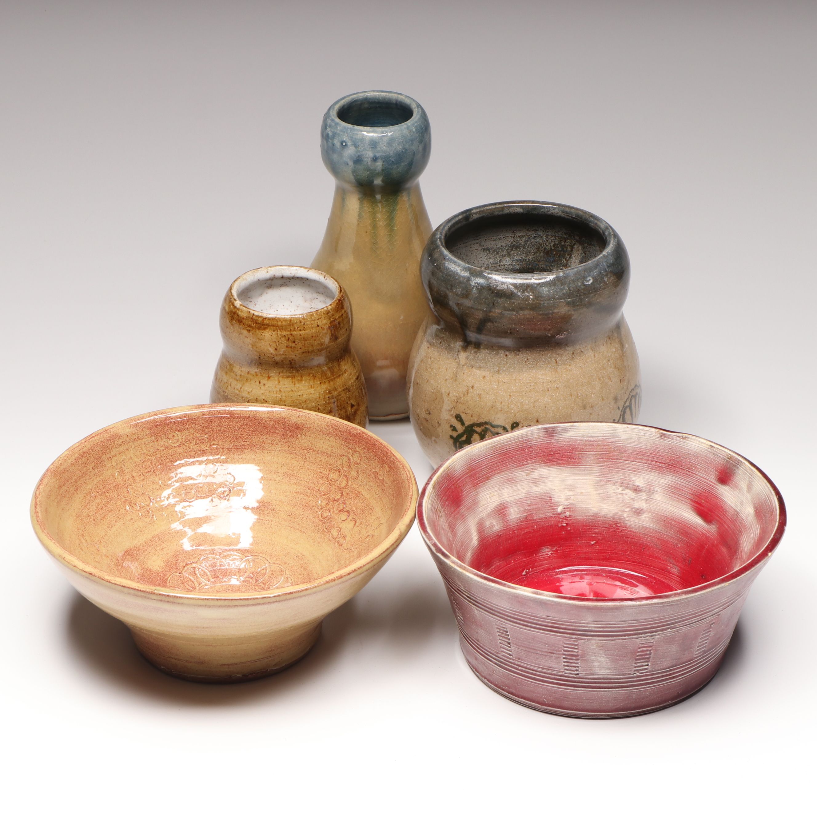 William Lutz Art Pottery Stoneware Vases and Bowls