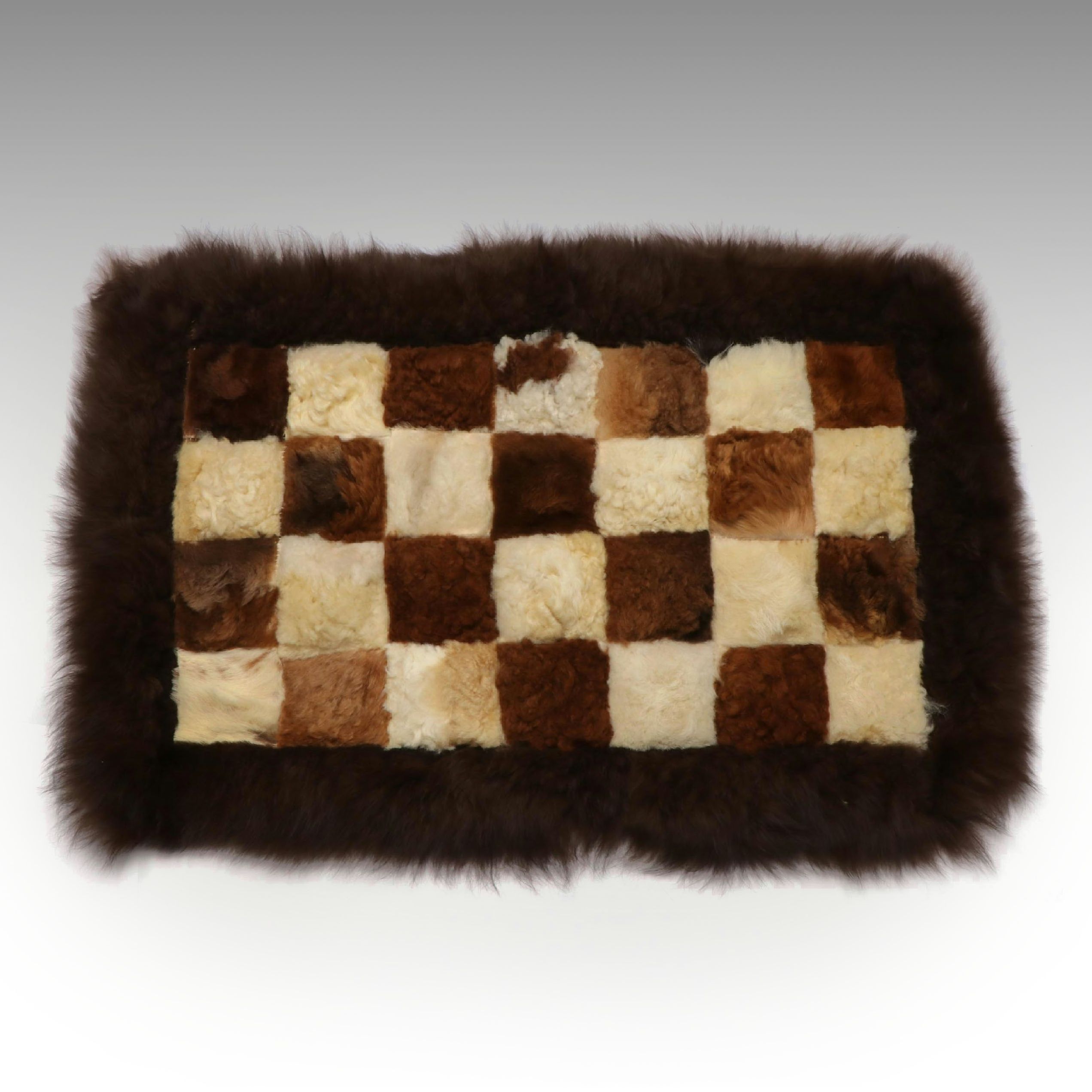 Checkered Patchwork Sheepskin Accent Rug/Table Mat