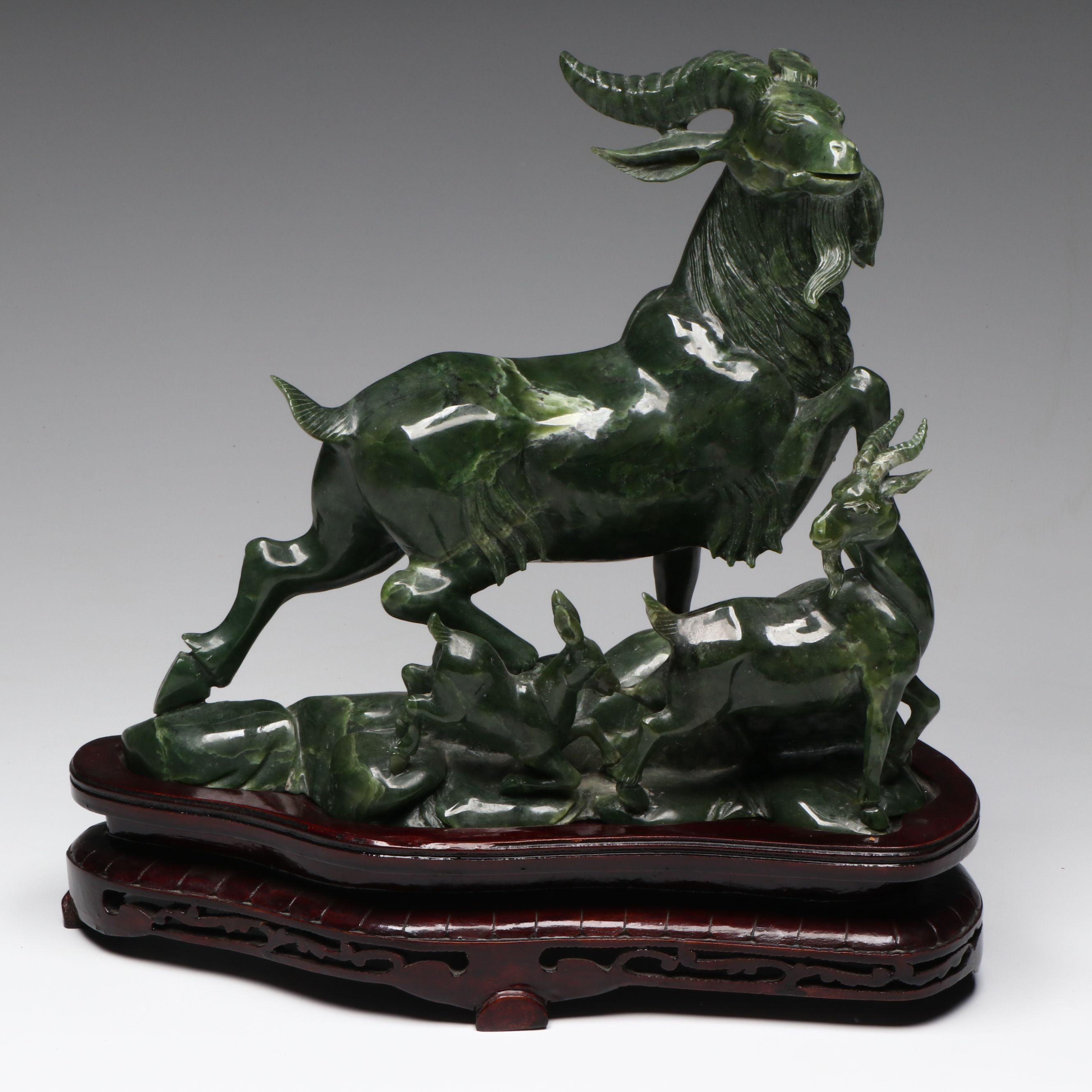 Chinese Carved Nephrite Mountain Goats Figural Group