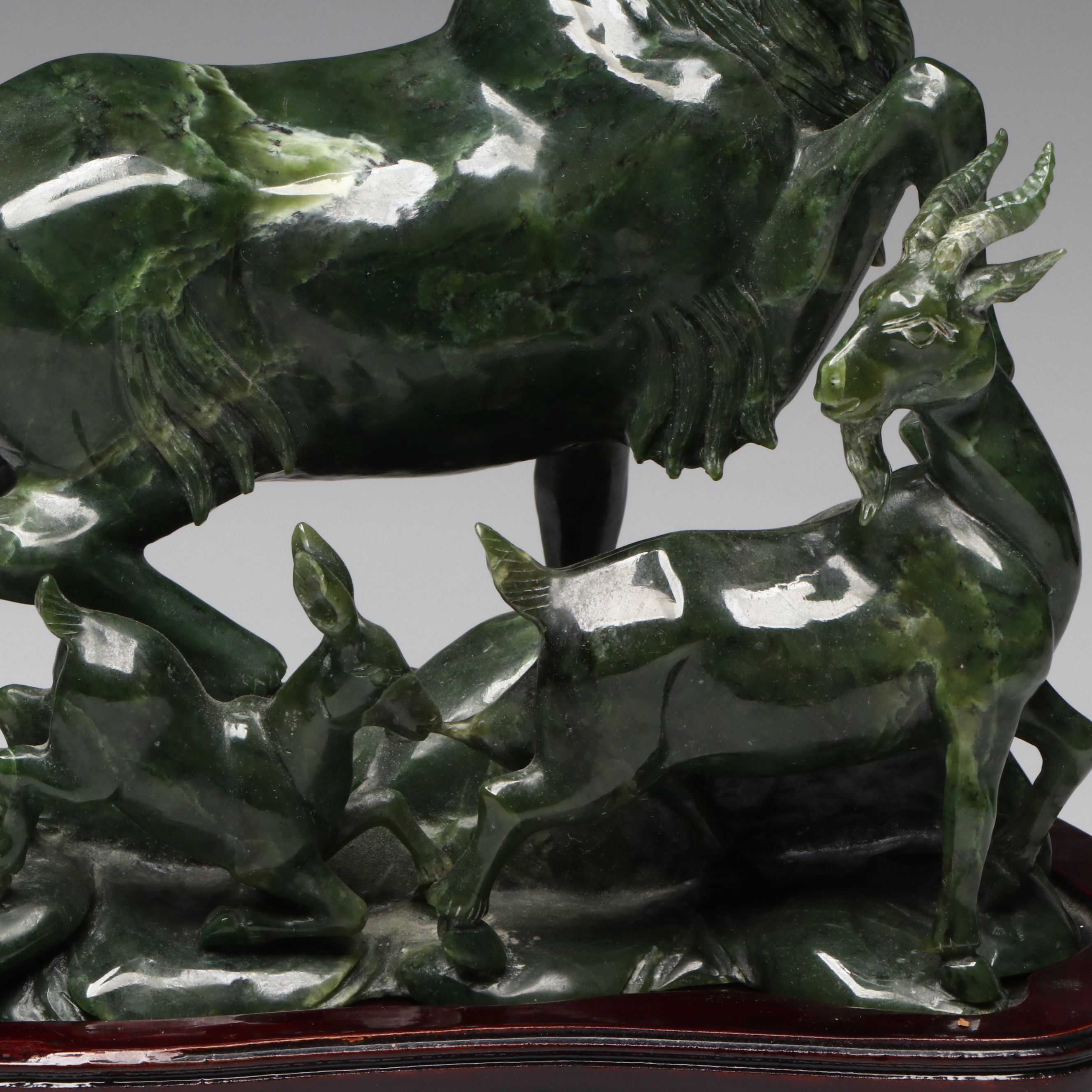 Chinese Carved Nephrite Mountain Goats Figural Group
