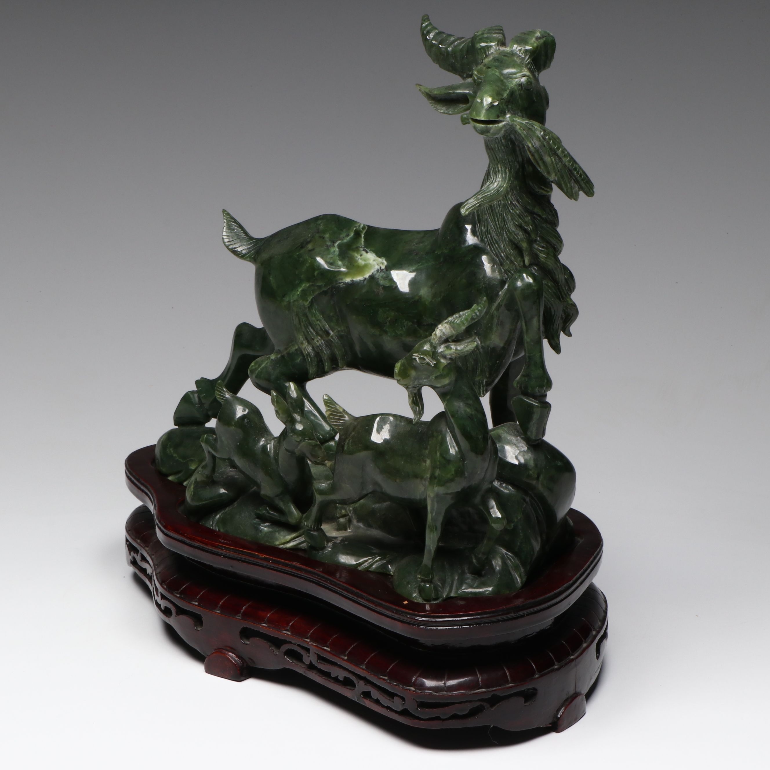 Chinese Carved Nephrite Mountain Goats Figural Group