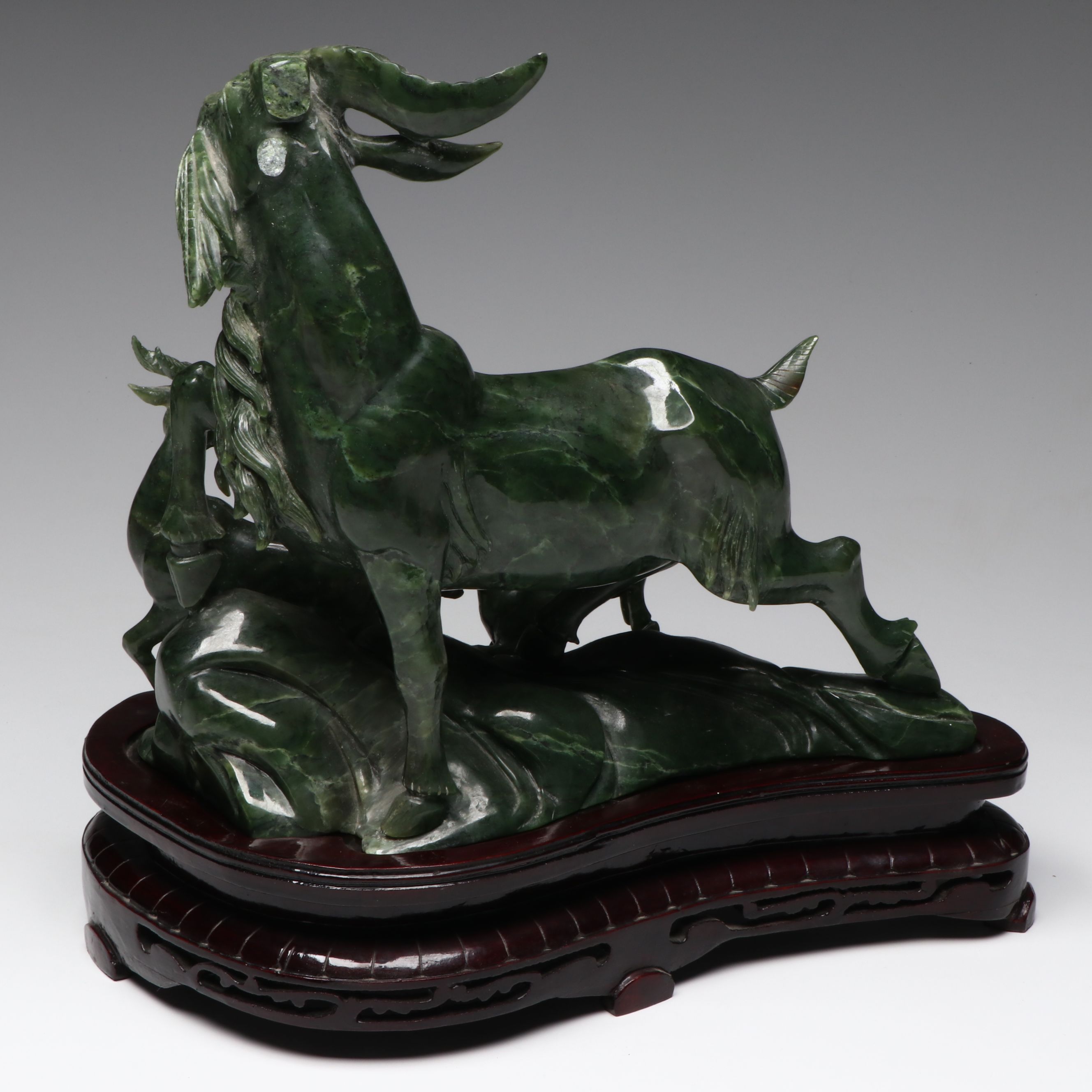 Chinese Carved Nephrite Mountain Goats Figural Group