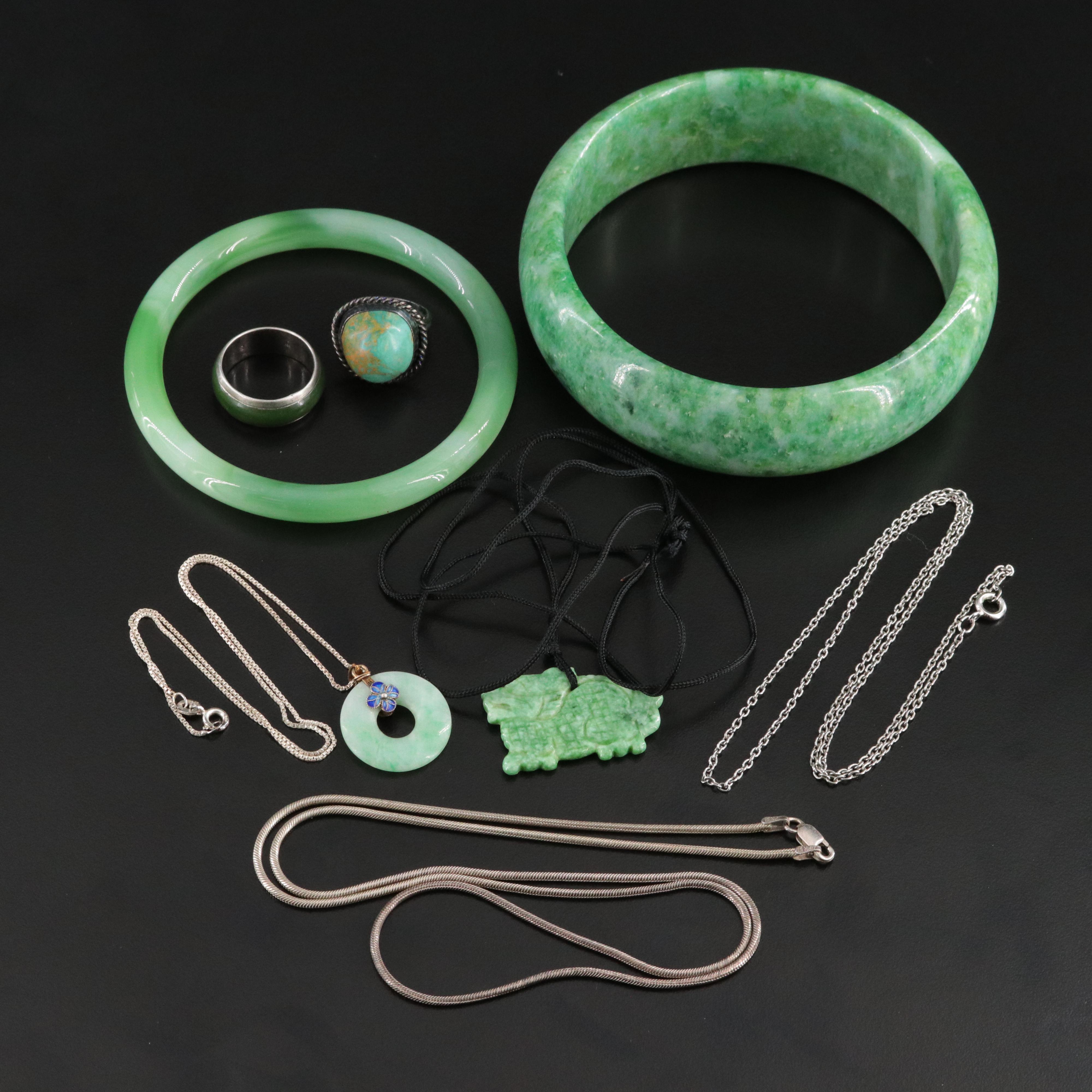 Sterling Jewelry Collection Including Jadeite and Turquoise