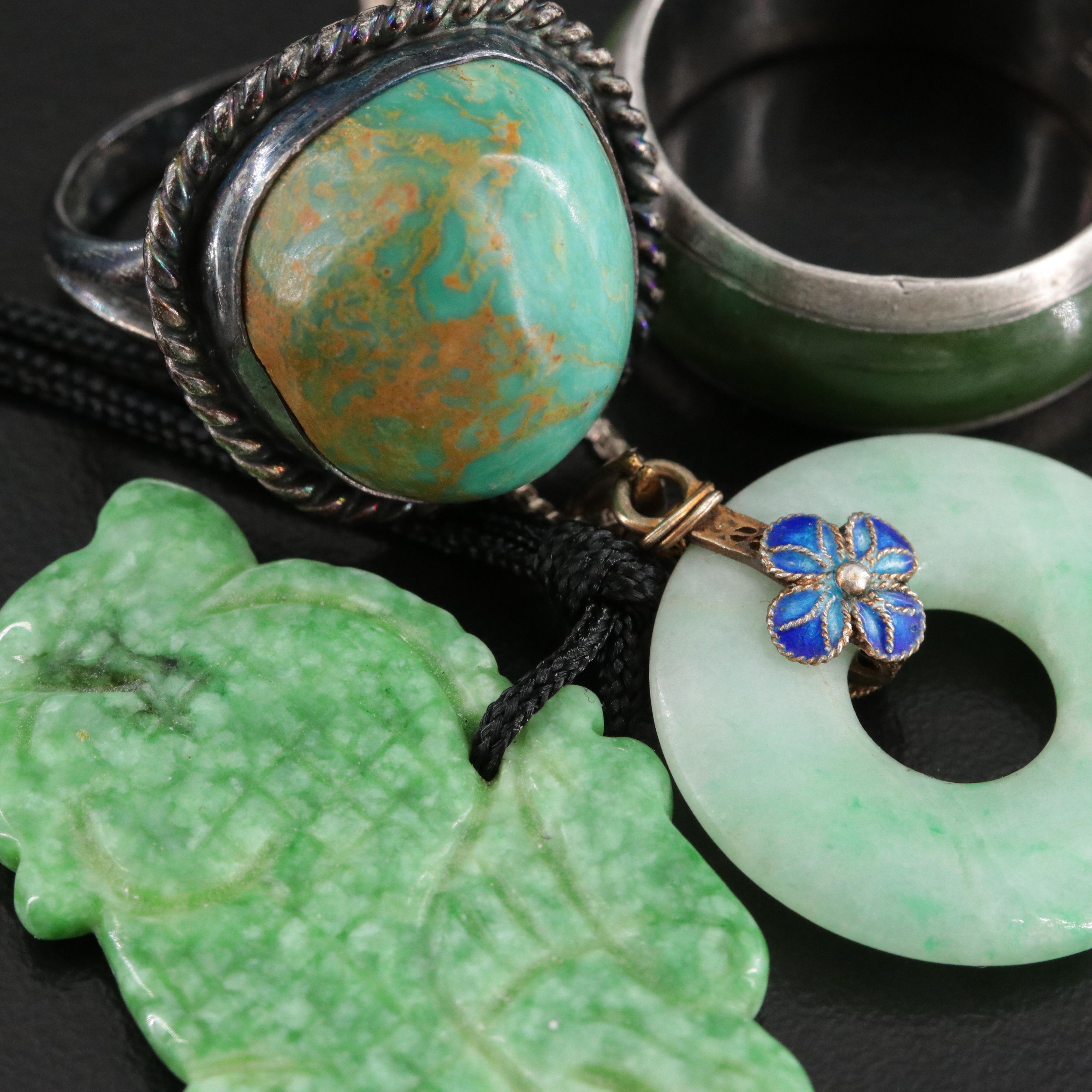 Sterling Jewelry Collection Including Jadeite and Turquoise