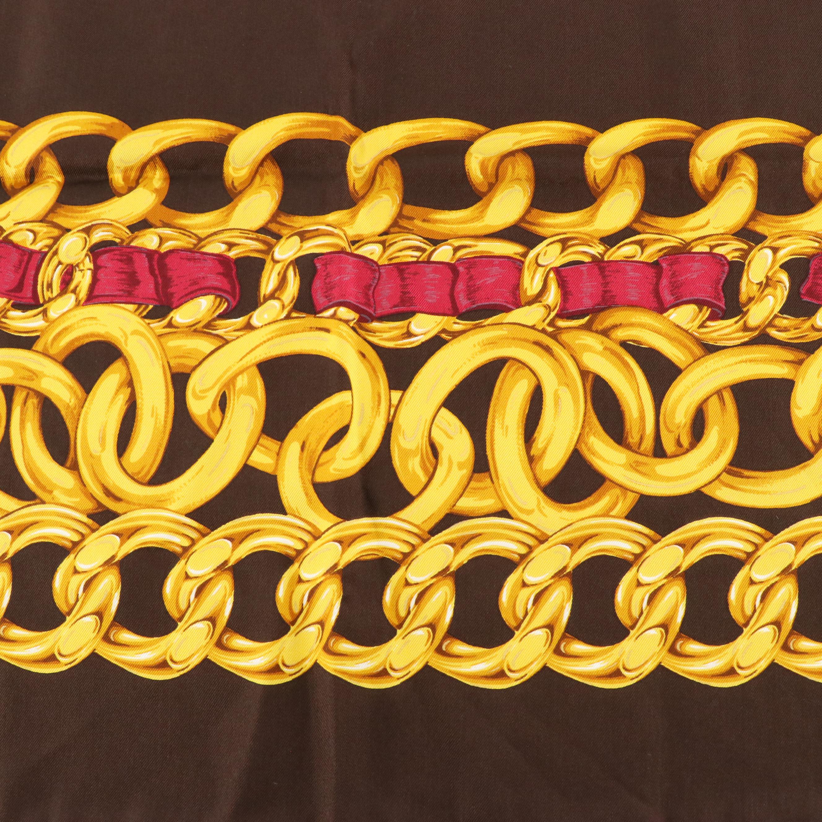 Chanel Chocolate Brown Chain Motif Silk Scarf