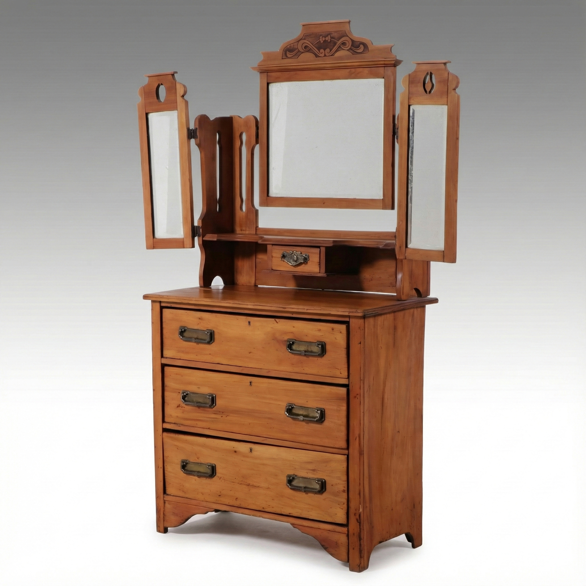 Victorian Eastlake Satinwood Tri-Fold Mirror Dresser, Late 19th/Early 20th C.