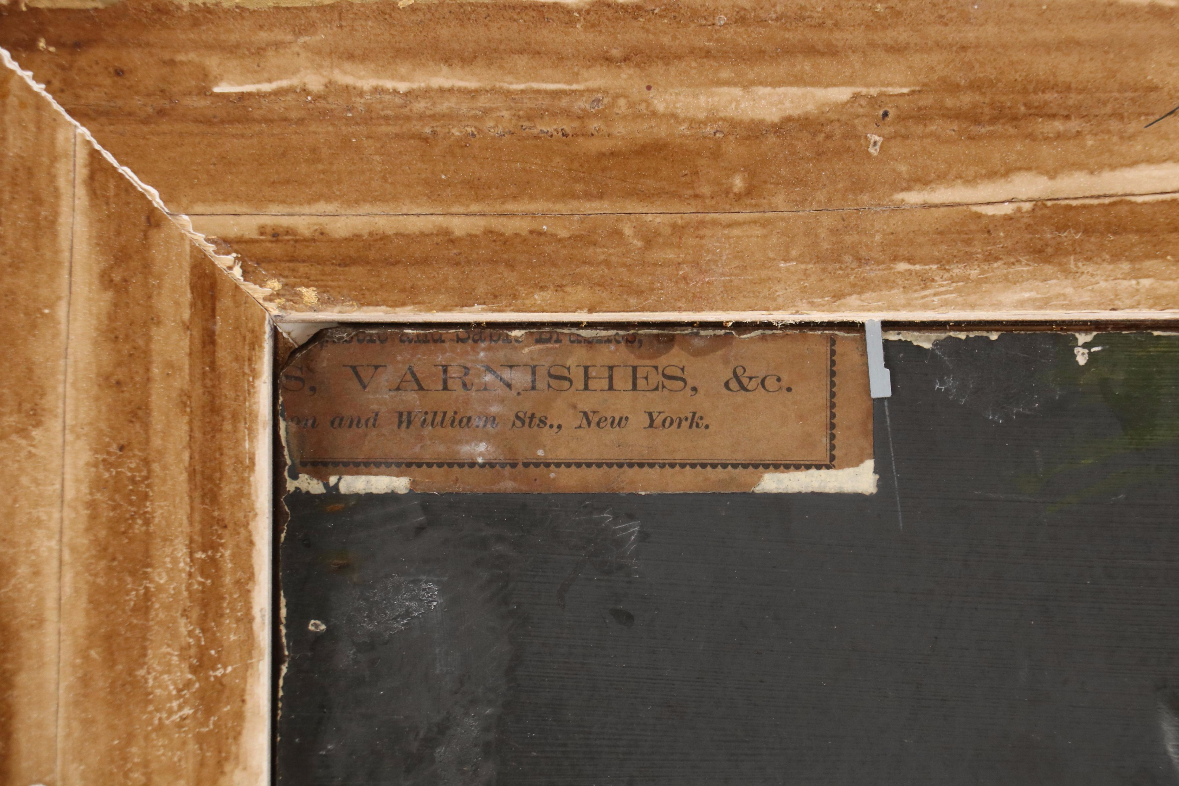 Antique Oil Painting of Countryside Landscape with Cabin at Sunset, Circa 1900