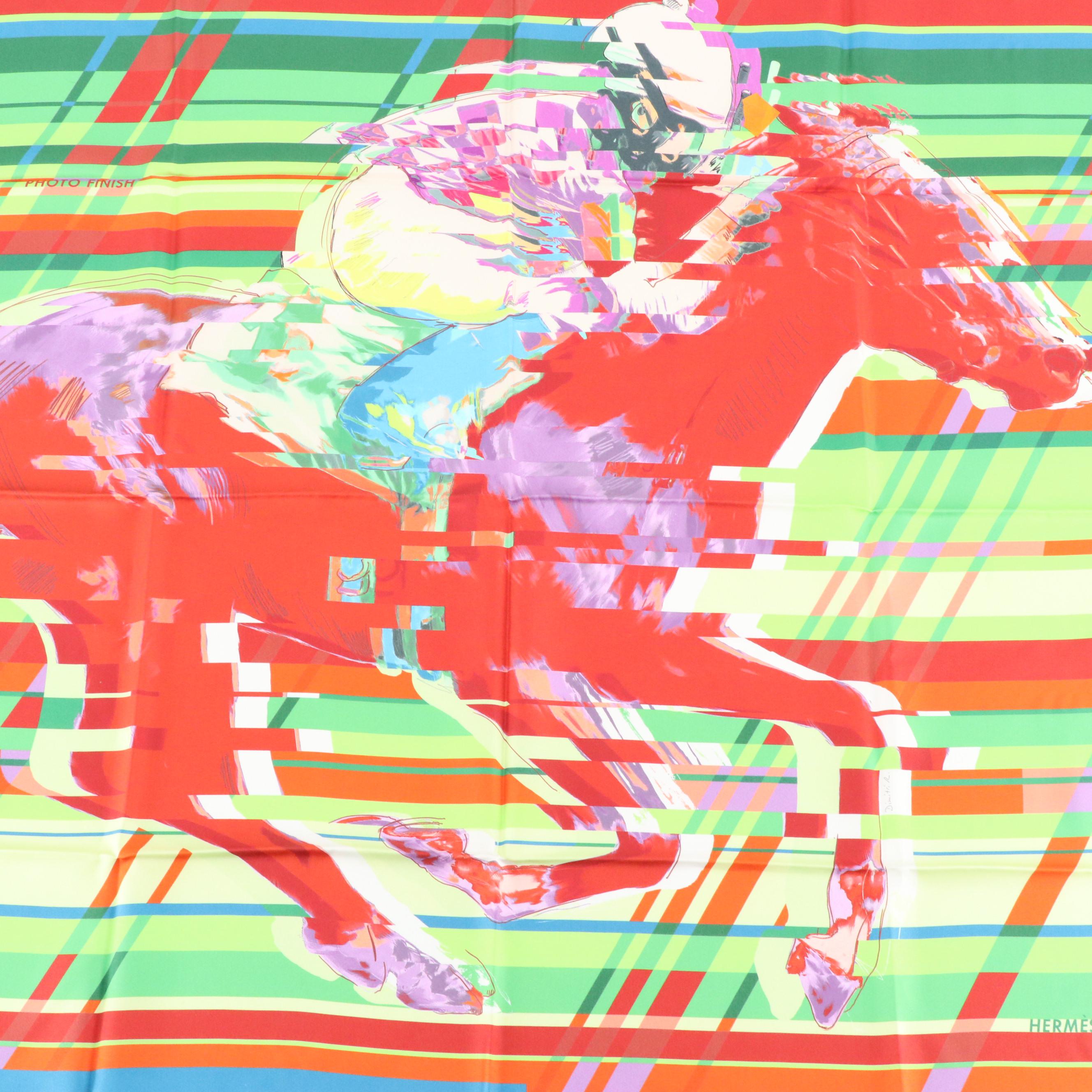 Hermès "Photo Finish" Multicolor Silk Twill Scarf 90