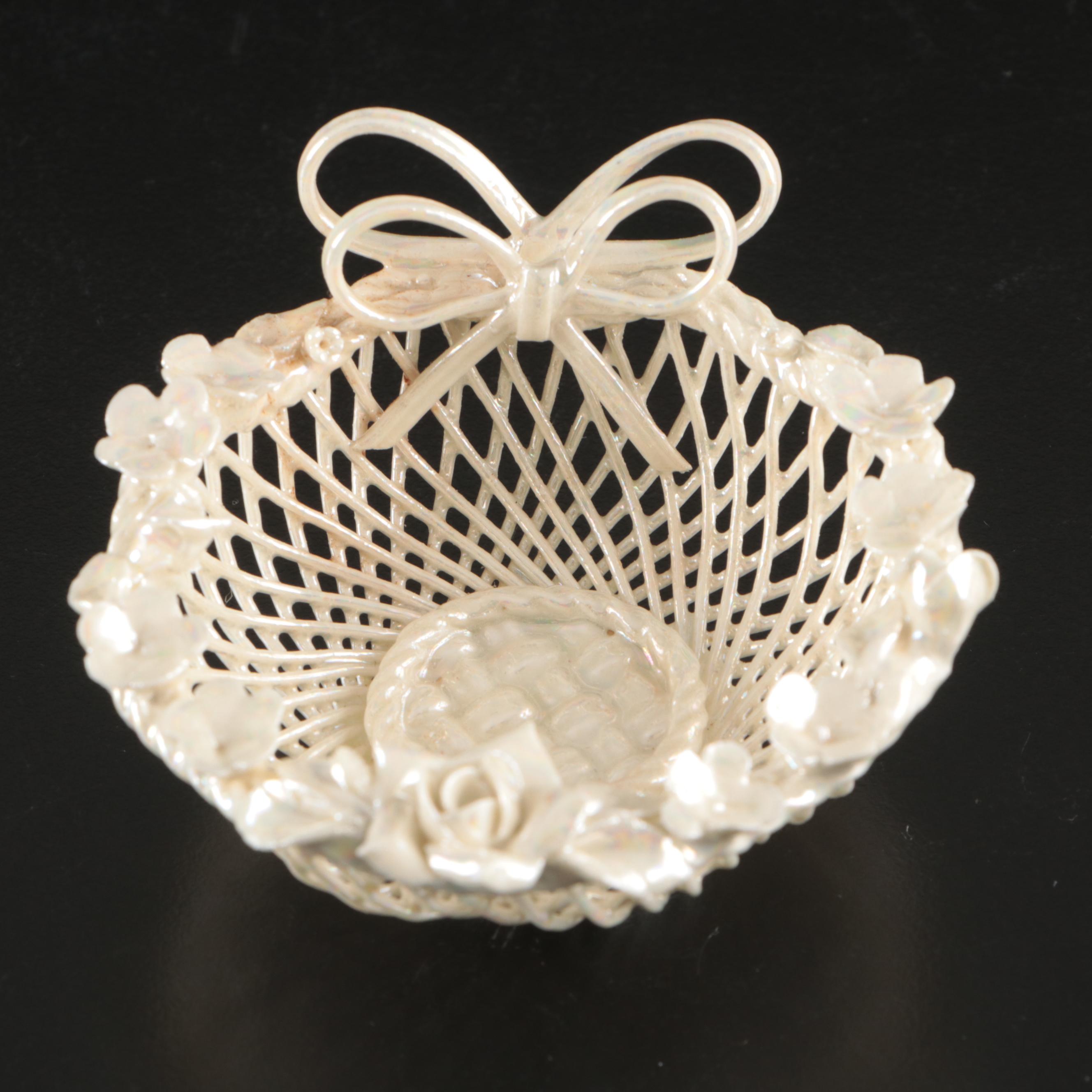 German Porcelain Lusterware Baskets with Applied Flowers and Bows