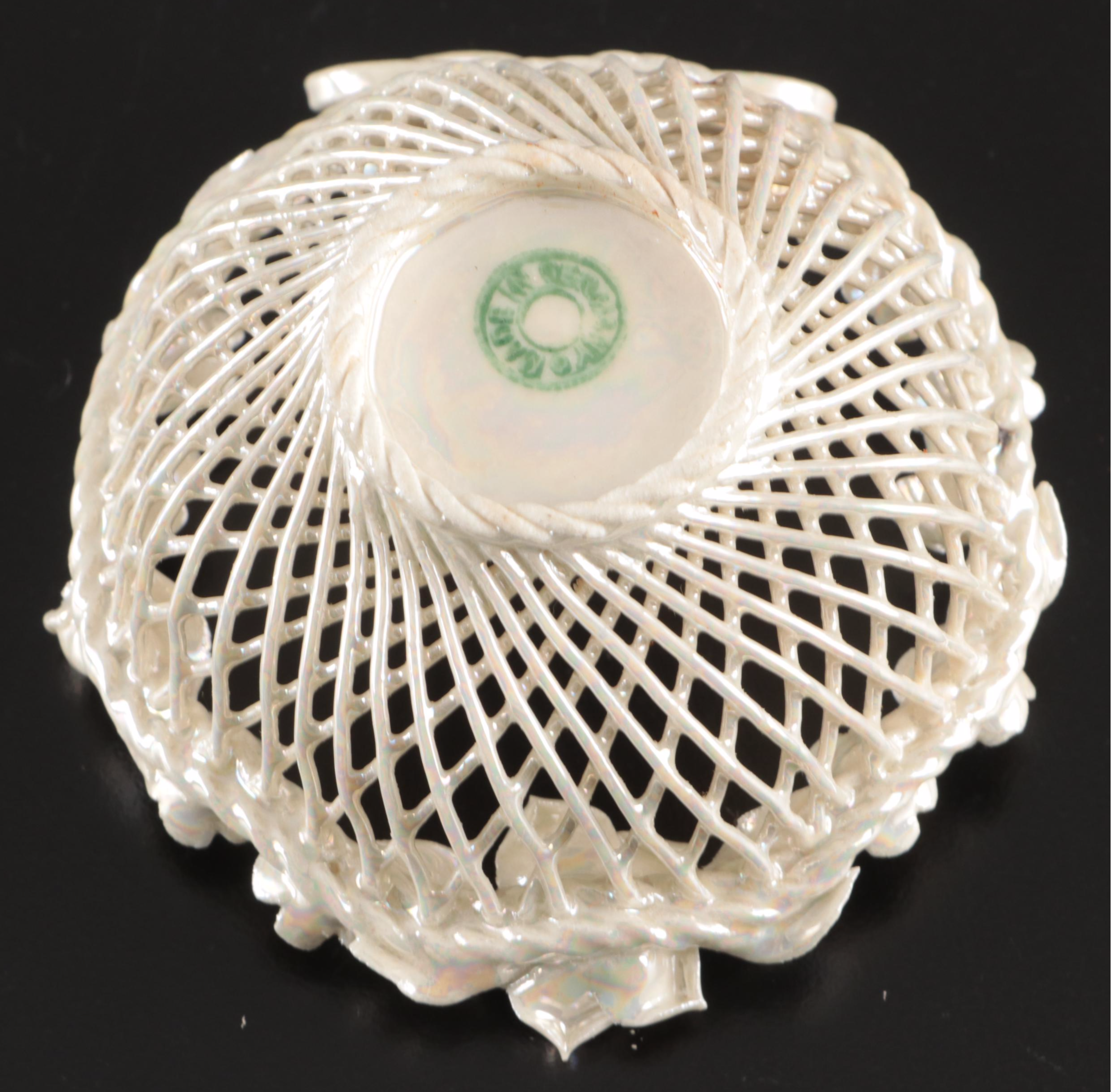 German Porcelain Lusterware Baskets with Applied Flowers and Bows