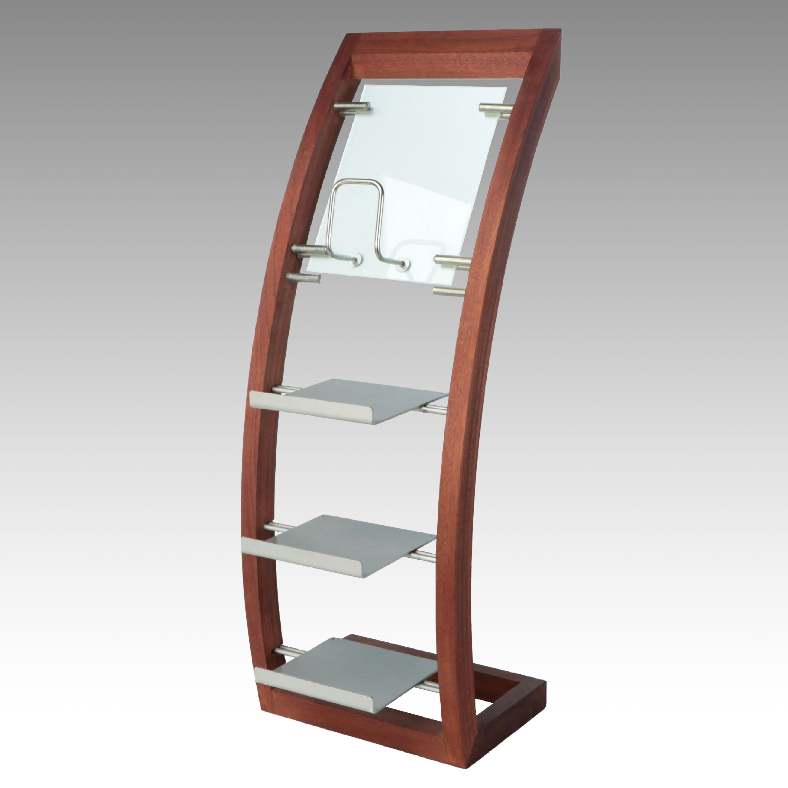 Contemporary Modernist Style Cherry Finish Wood and Metal Bookcase