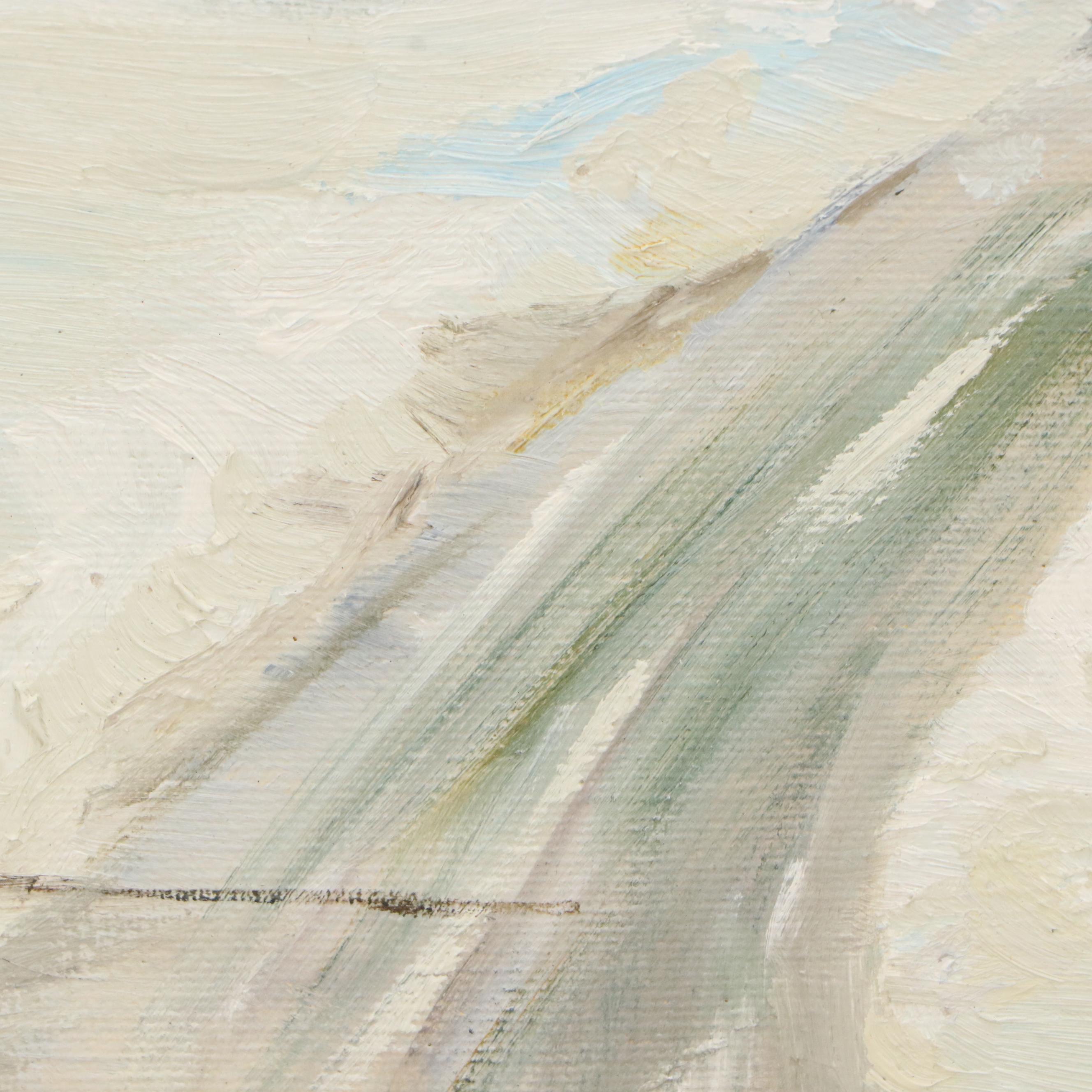 Oil Painting of Cabin in Snow, Mid-20th Century