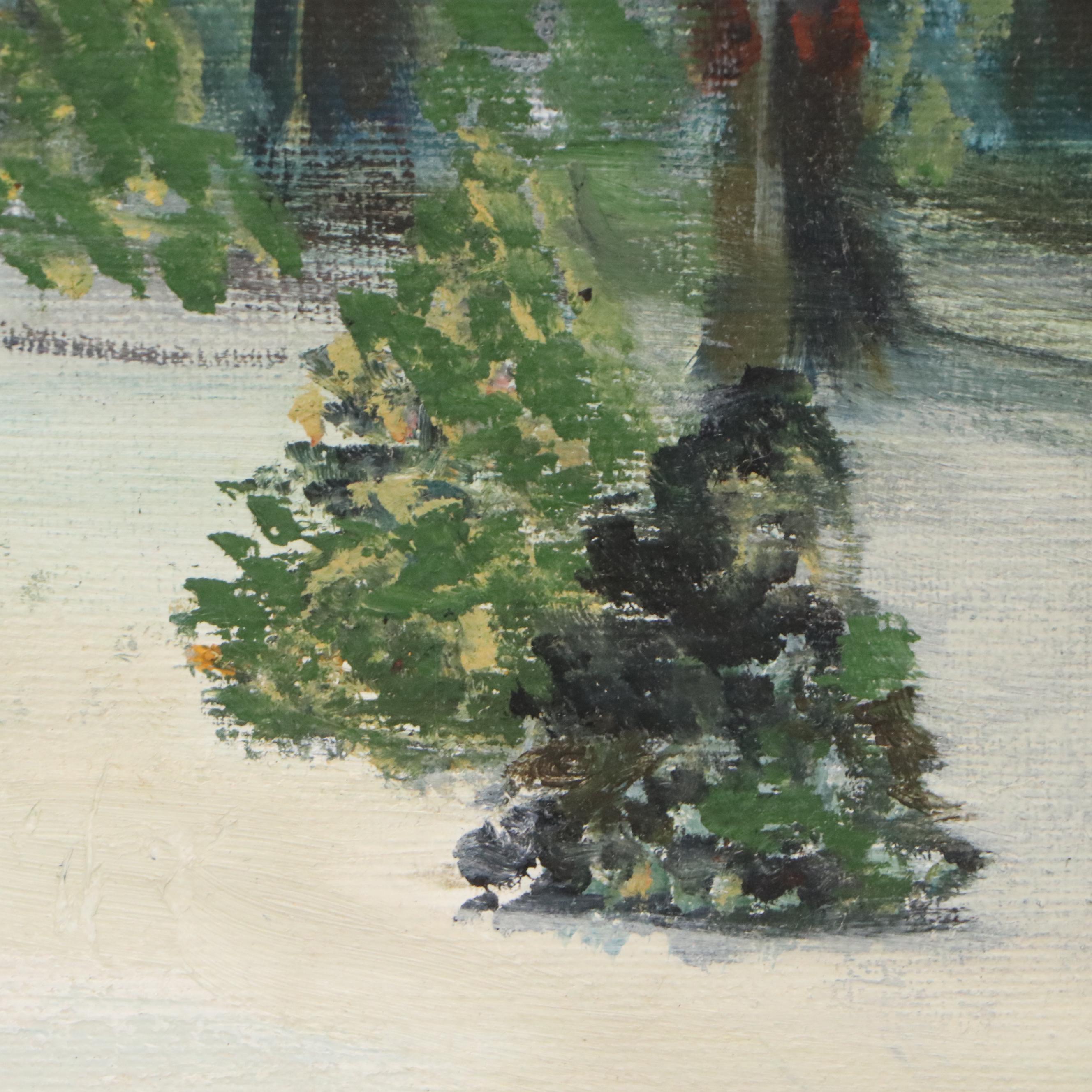 Oil Painting of Cabin in Snow, Mid-20th Century