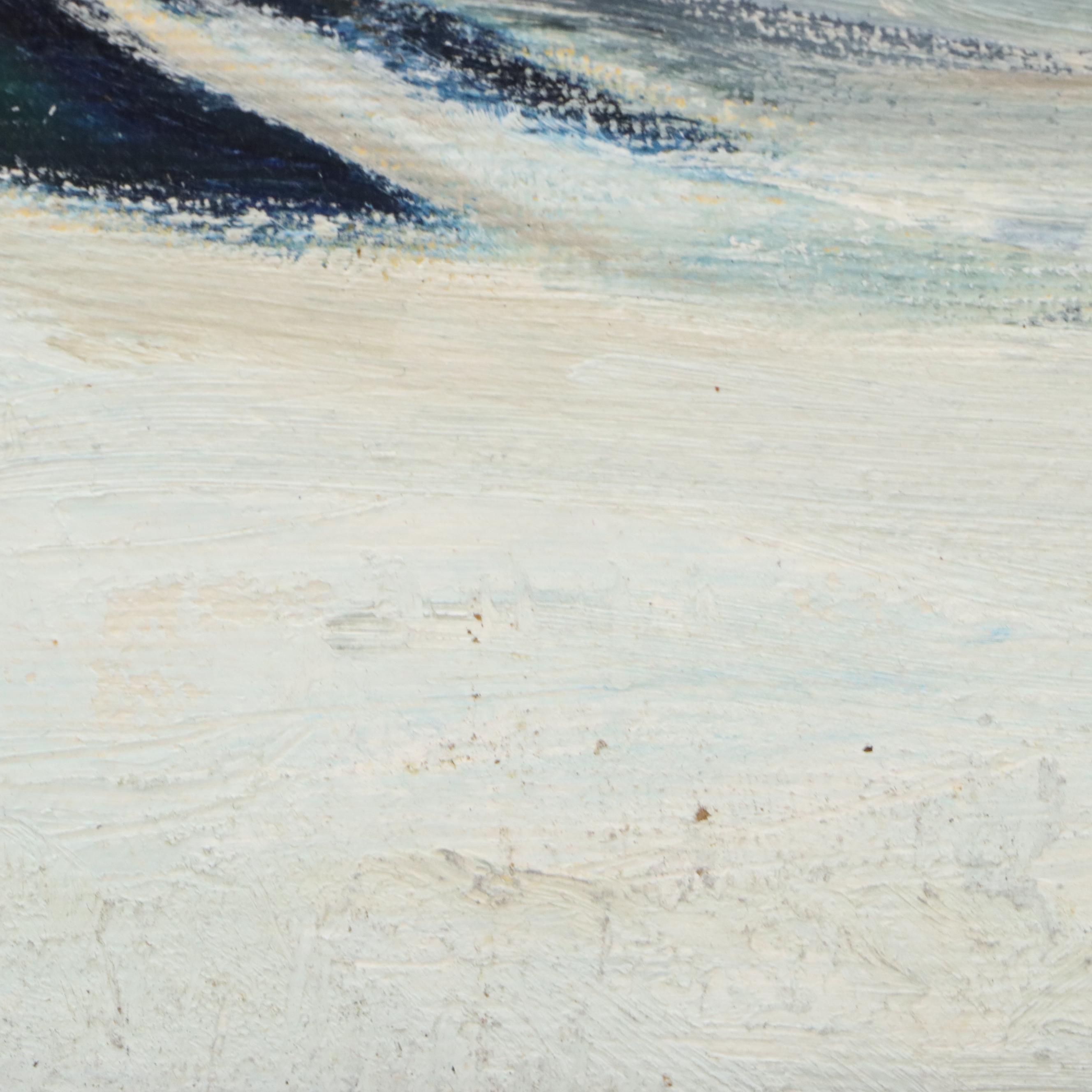 Oil Painting of Cabin in Snow, Mid-20th Century