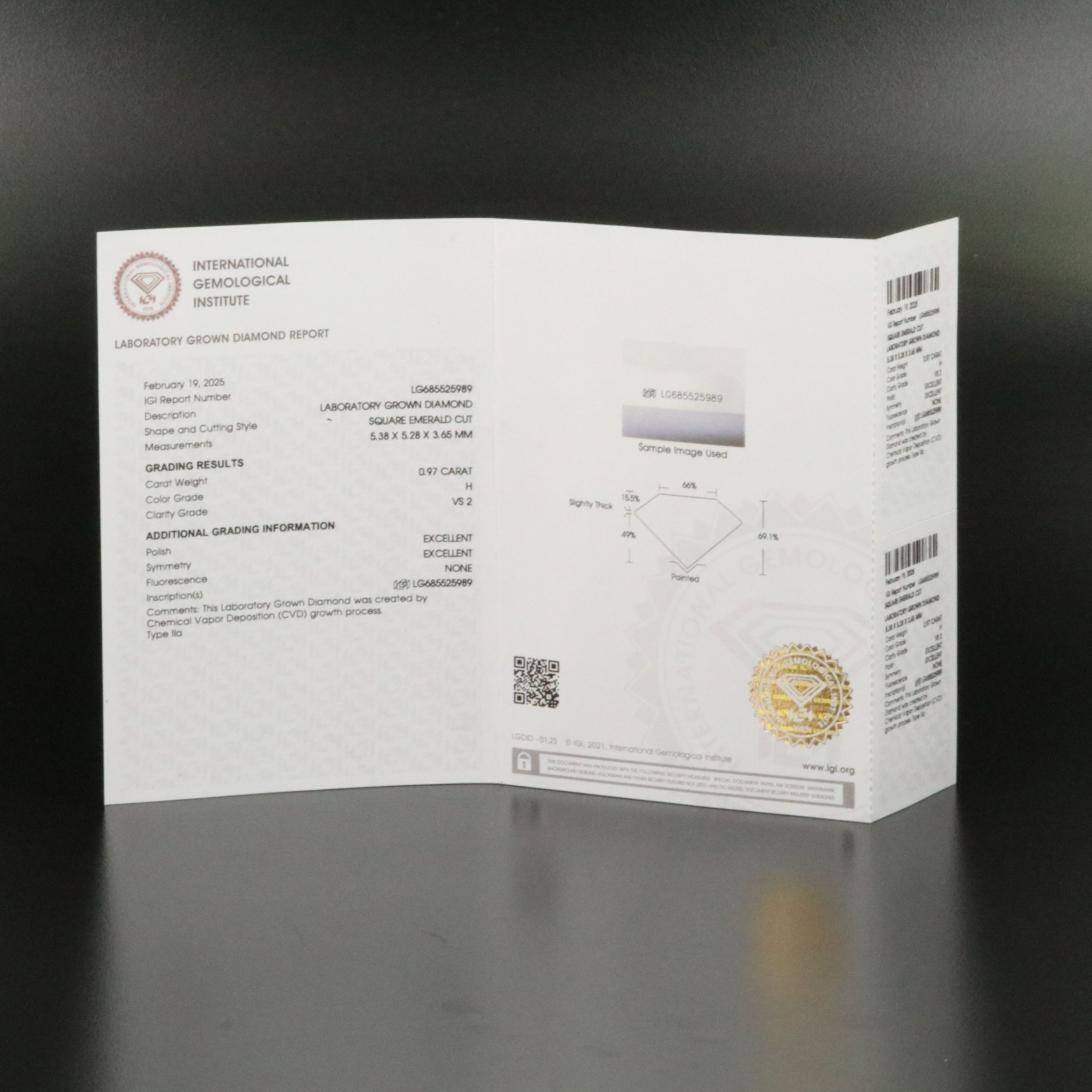 Loose 0.97 CT Lab Grown Diamond with IGI Report