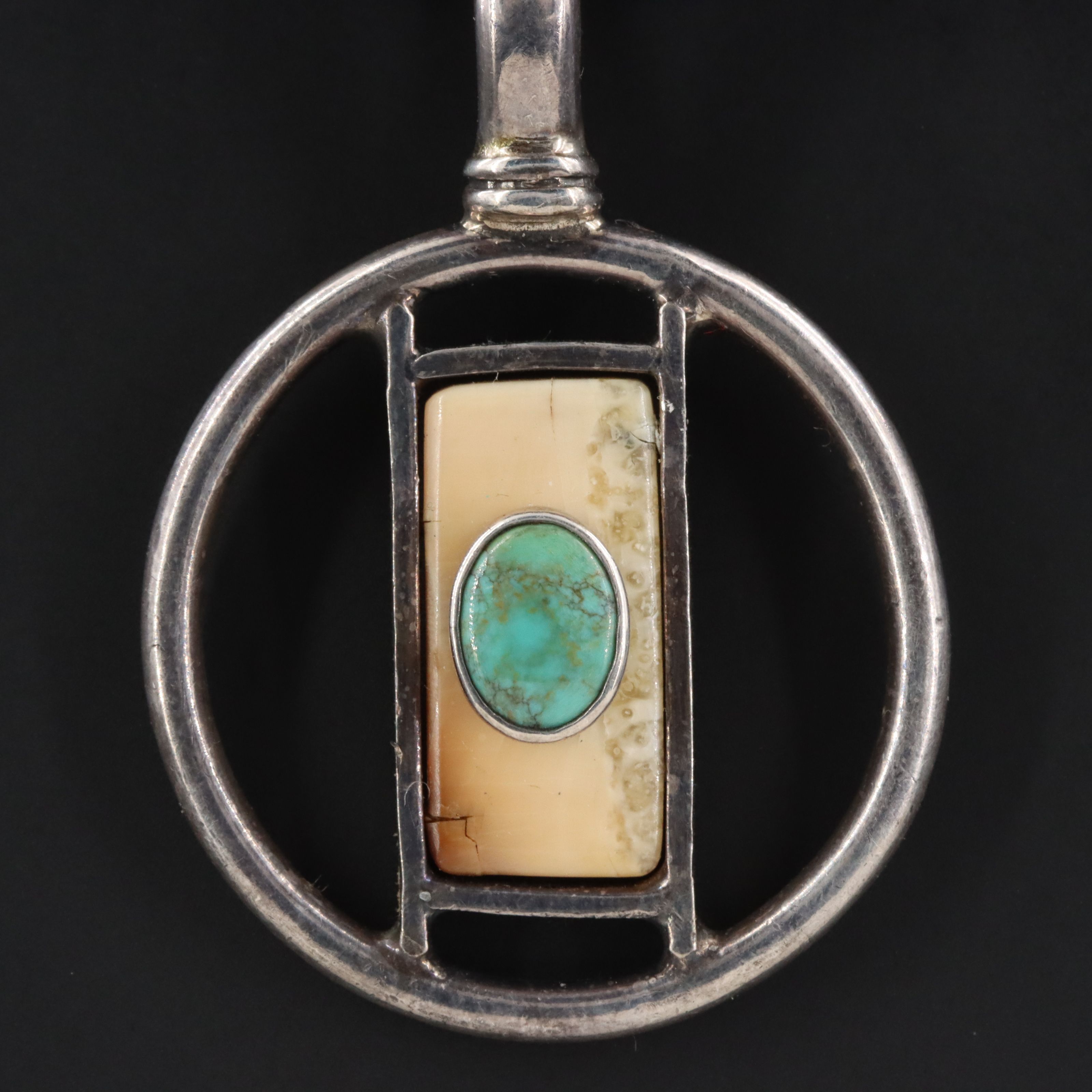 Edward Lawrence Sterling Fossil Walrus Tusk and Turquoise Necklace