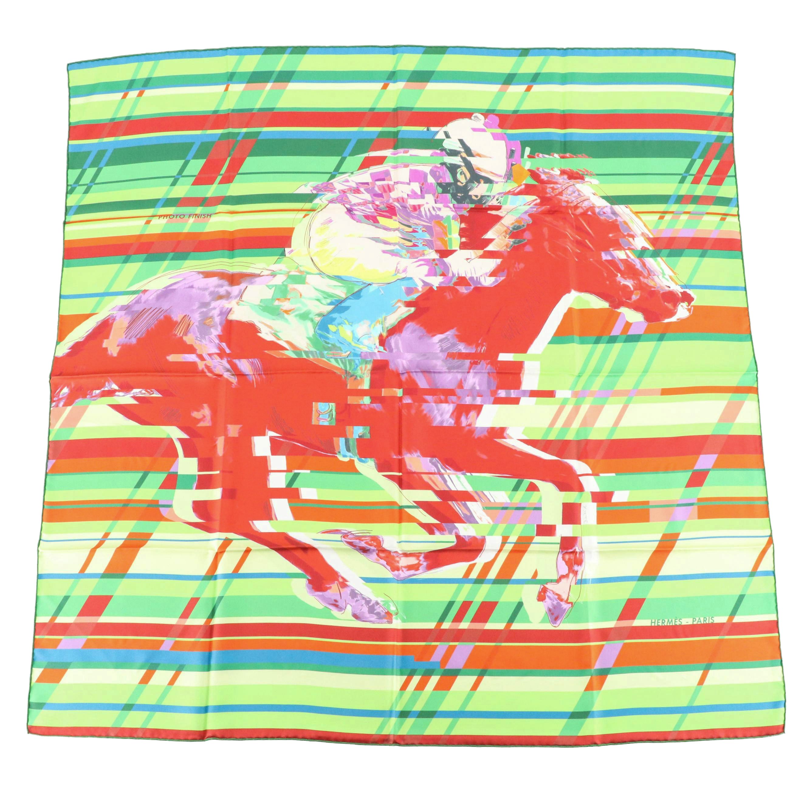 Hermès "Photo Finish" Multicolor Silk Twill Scarf 90