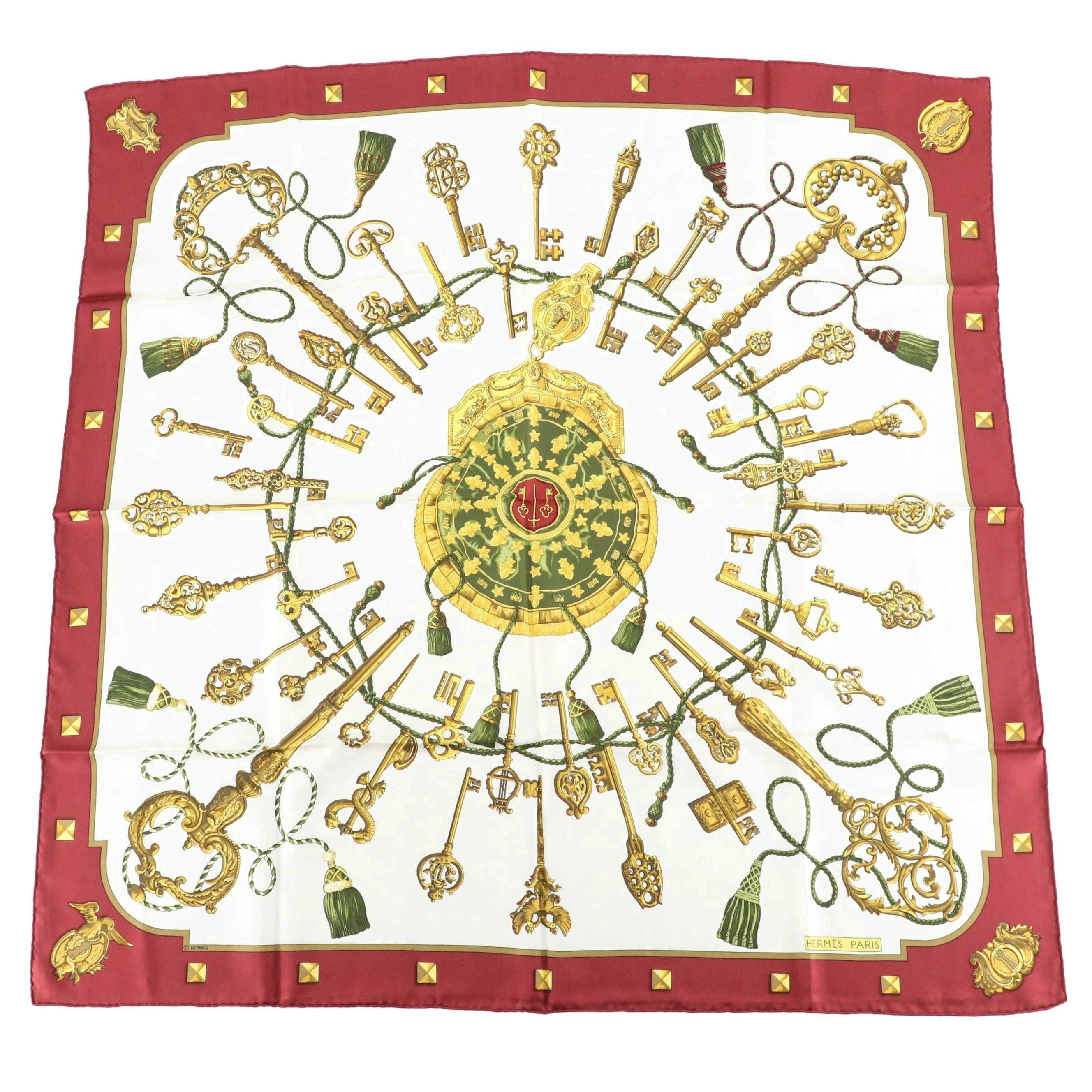 Hermès "Les Cles" Silk Twill Scarf 90