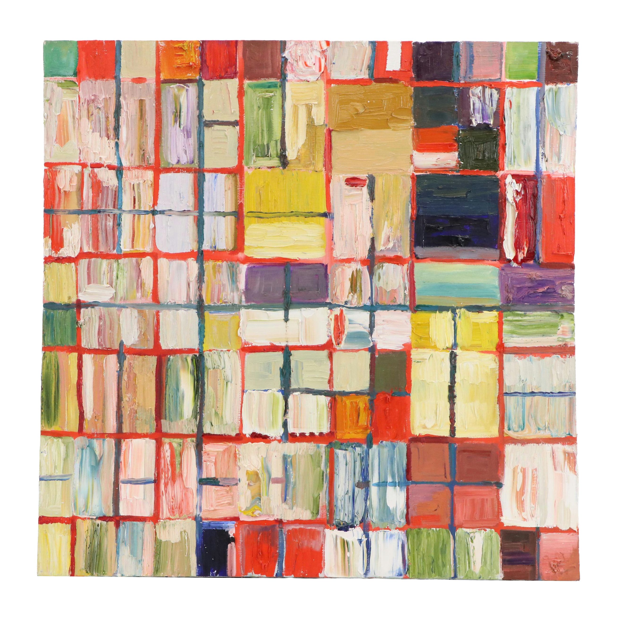 Mauri Moskowitz Abstract Geometric Oil Painting
