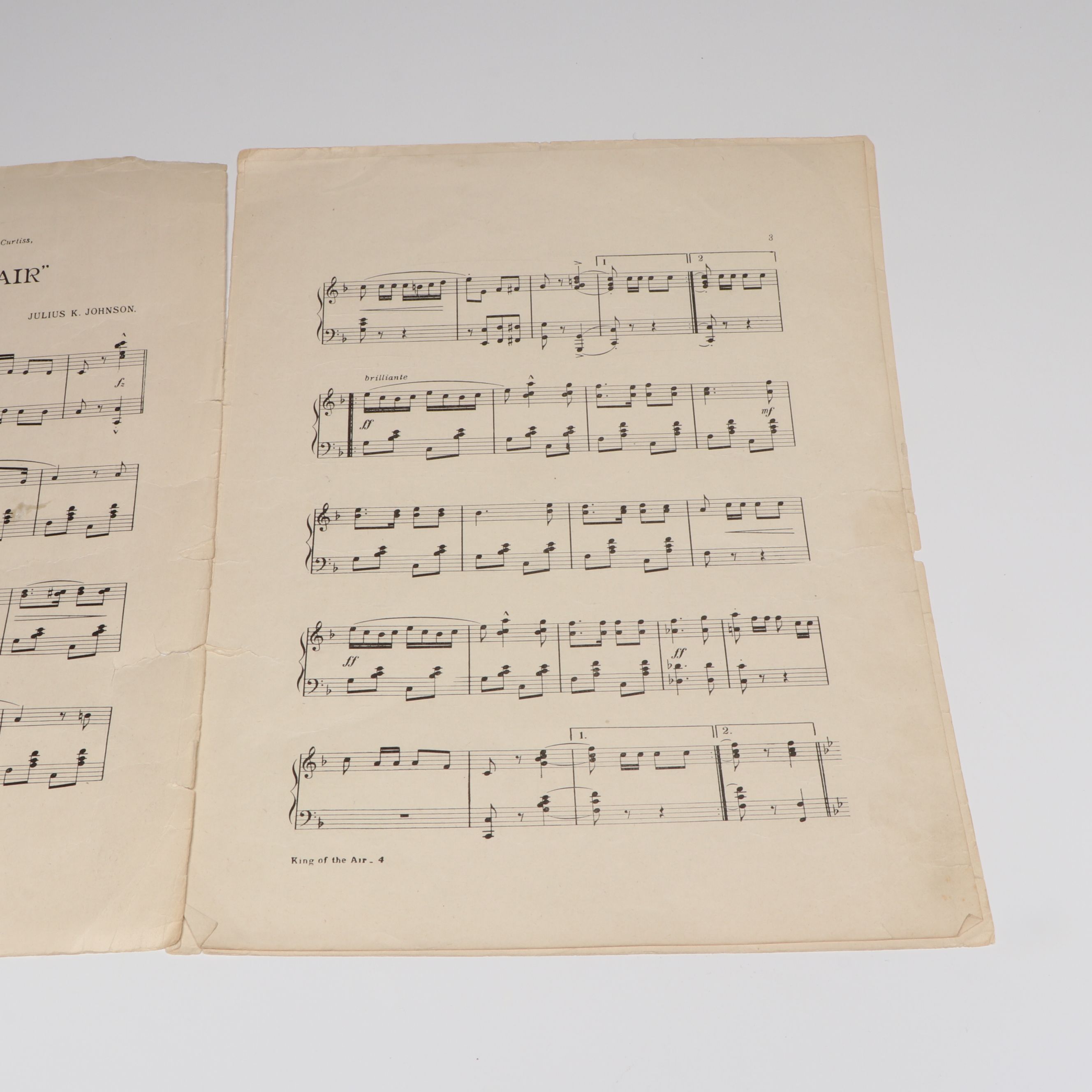 "King of the Air" Sheet Music by Julius Johnson with Other Antique Ephemera