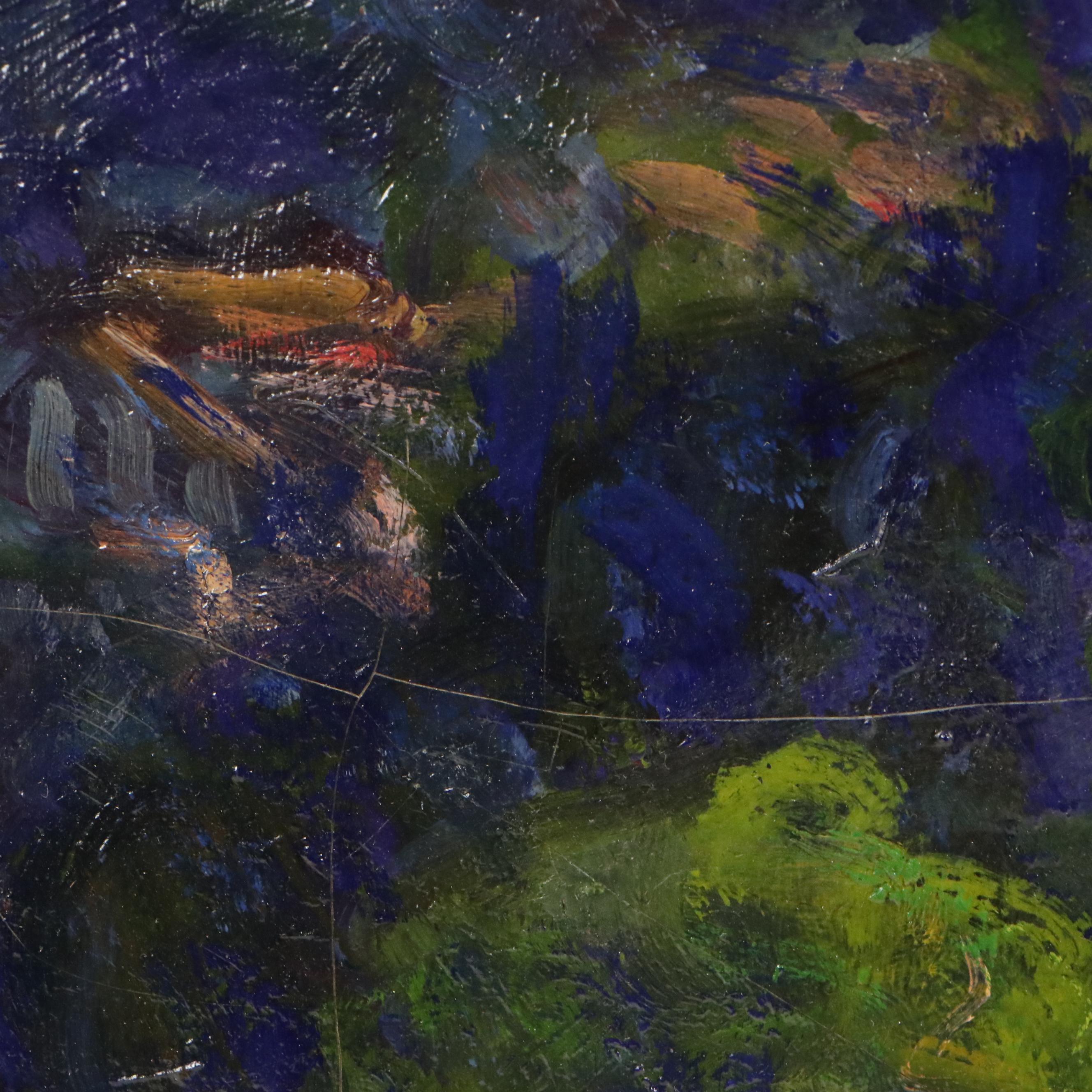 Marjorie Rey Rickard Oil Painting of Lush Mountainside with Houses, 1934