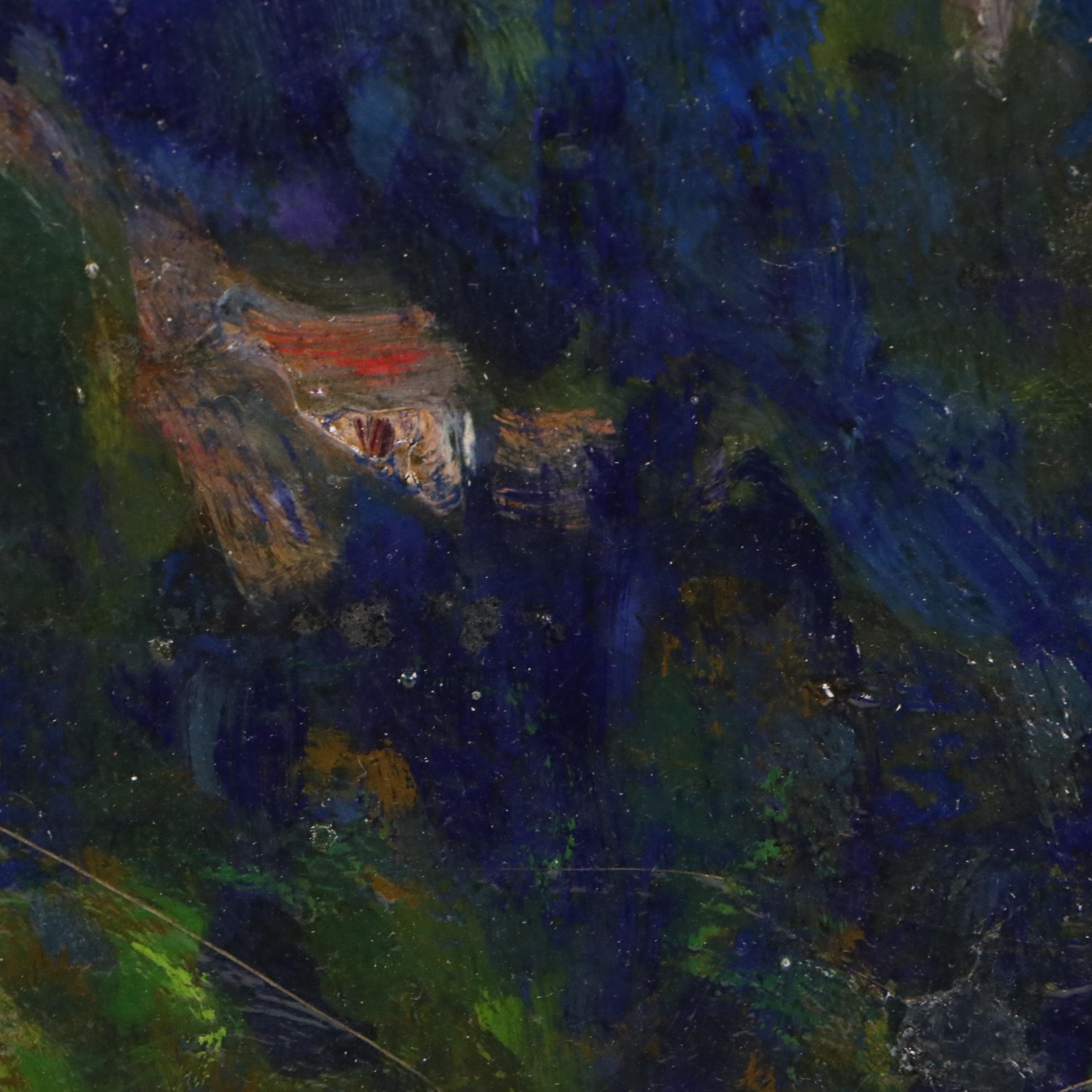 Marjorie Rey Rickard Oil Painting of Lush Mountainside with Houses, 1934