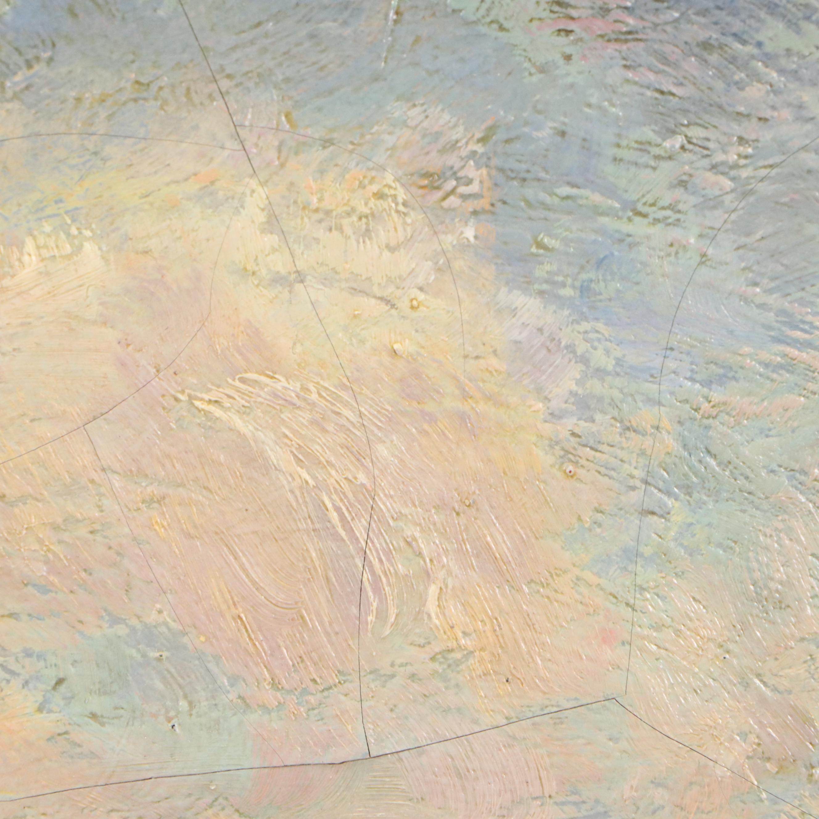 Marjorie Rey Rickard Oil Painting of Lush Mountainside with Houses, 1934