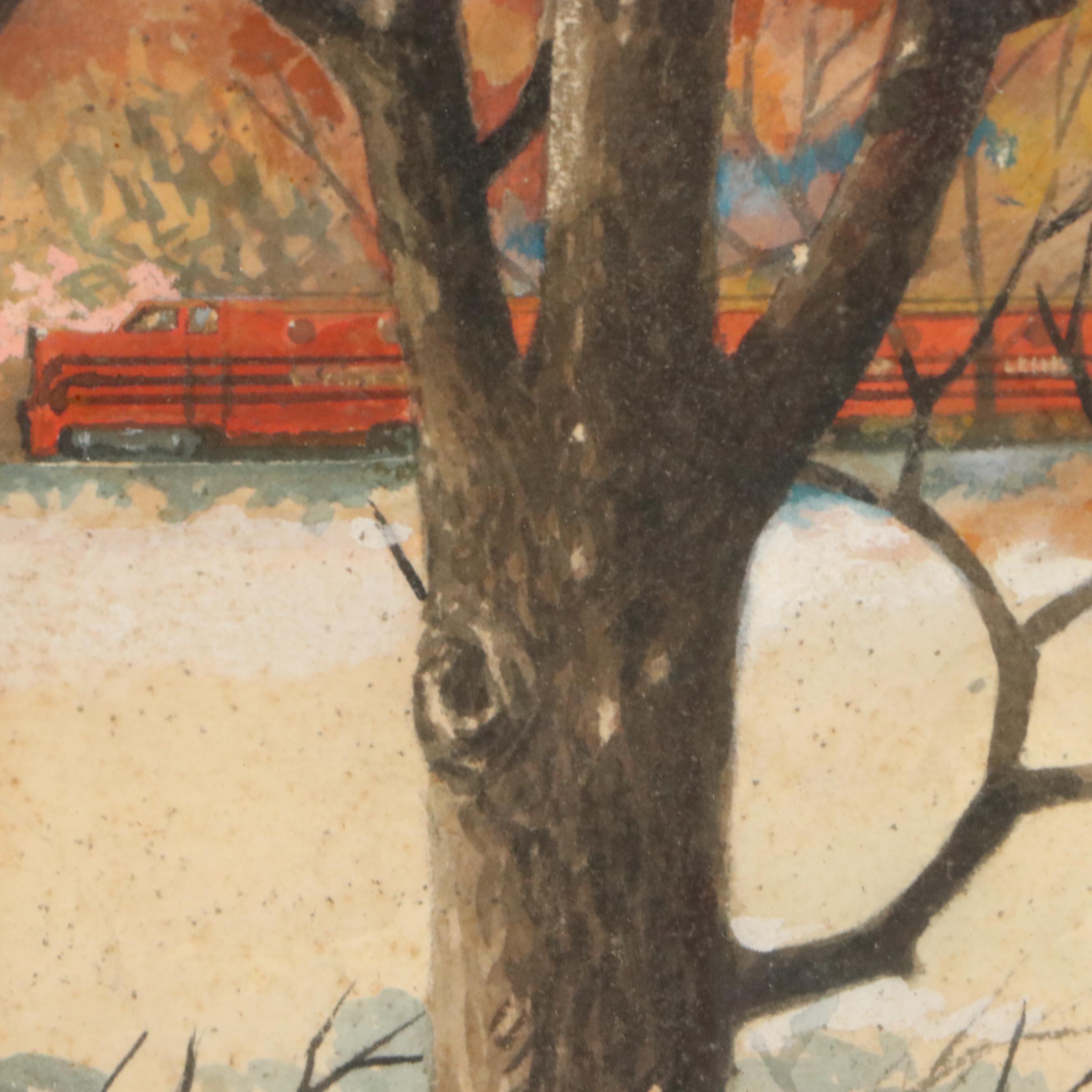 Elmer Cecil Stoner Watercolor Painting of House Below Hill, Early 20th Century