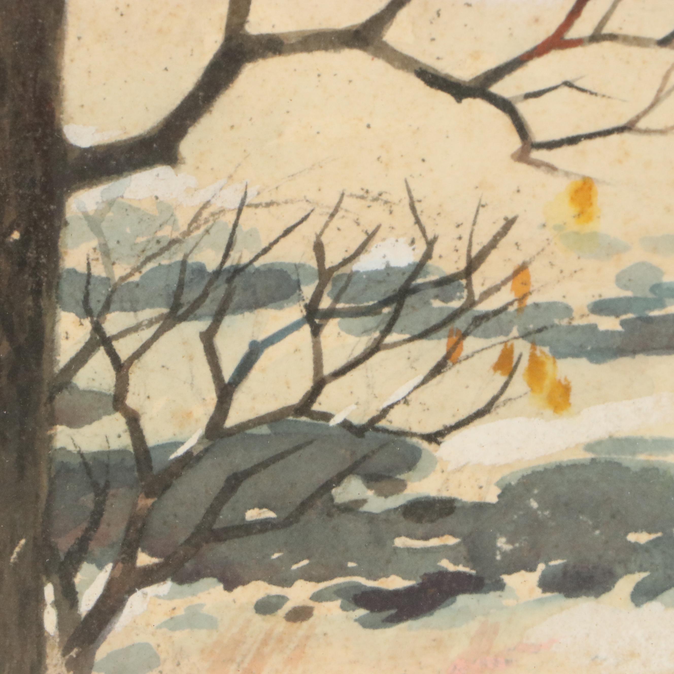 Elmer Cecil Stoner Watercolor Painting of House Below Hill, Early 20th Century