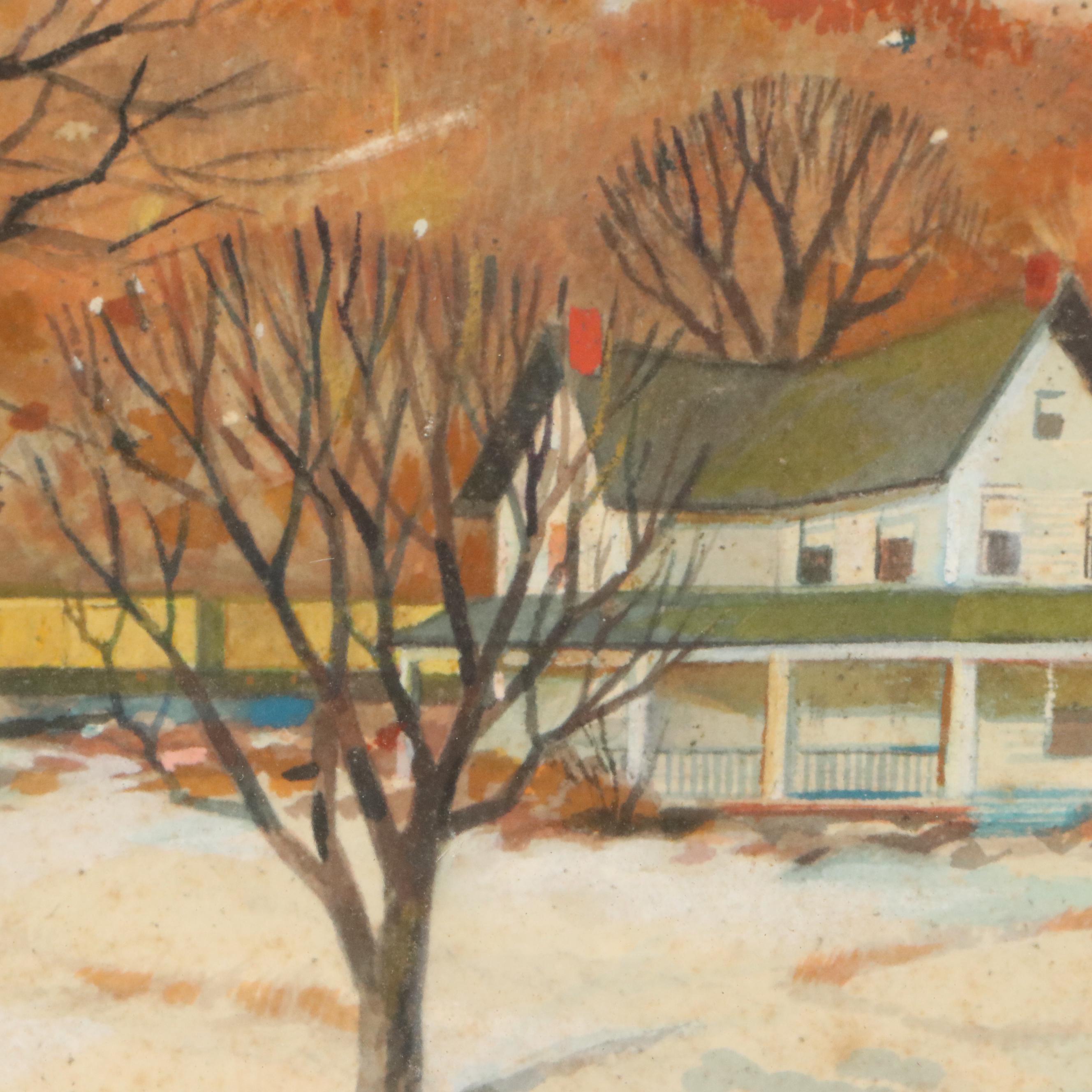 Elmer Cecil Stoner Watercolor Painting of House Below Hill, Early 20th Century