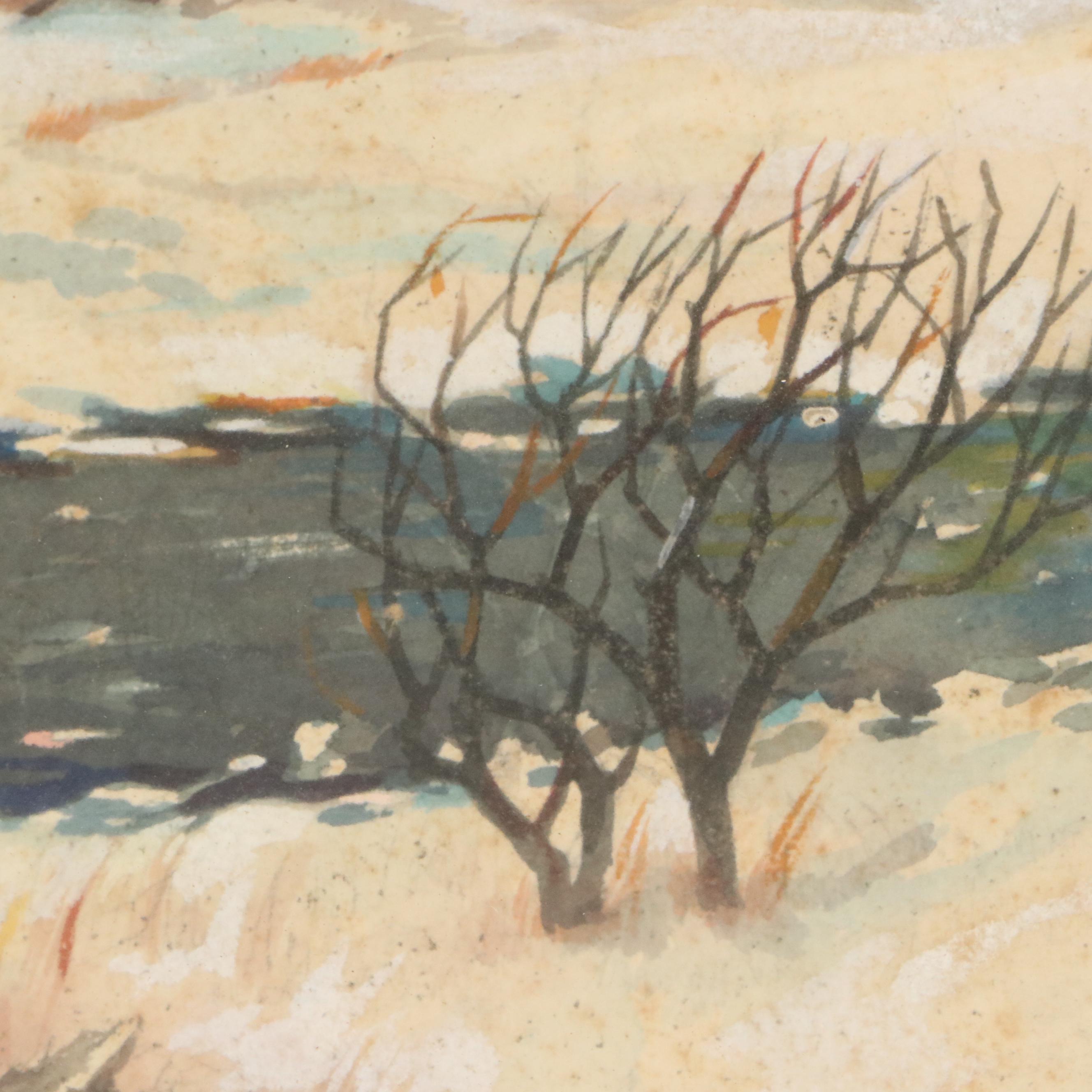 Elmer Cecil Stoner Watercolor Painting of House Below Hill, Early 20th Century