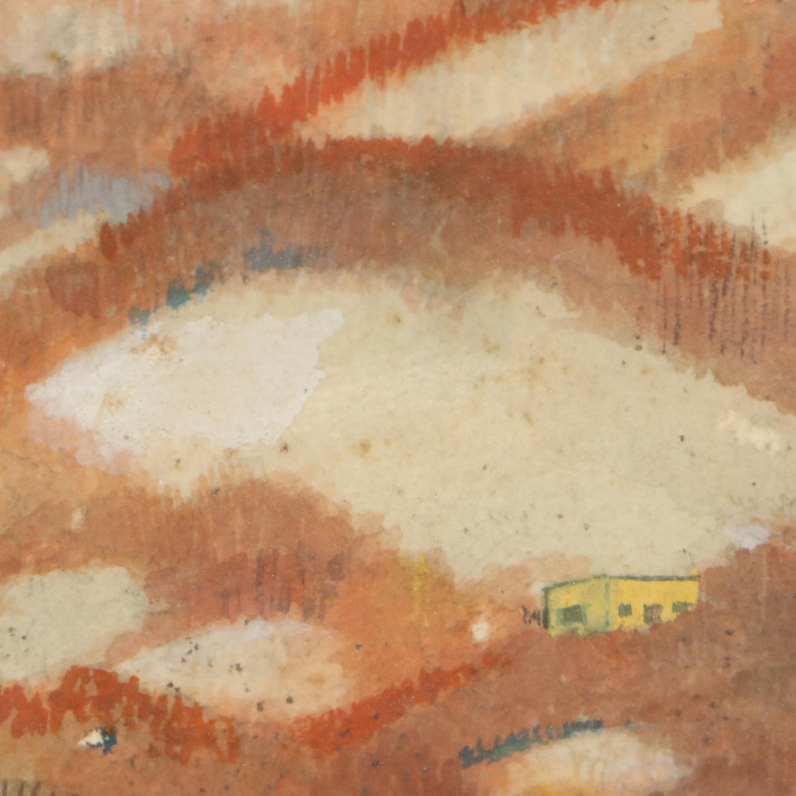 Elmer Cecil Stoner Watercolor Painting of House Below Hill, Early 20th Century